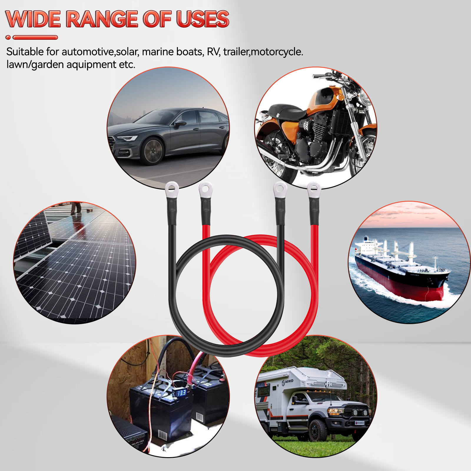 Battery Inverter Positive Negative Cables Set 4 AWG 4 Gauge Pure Copper For RV