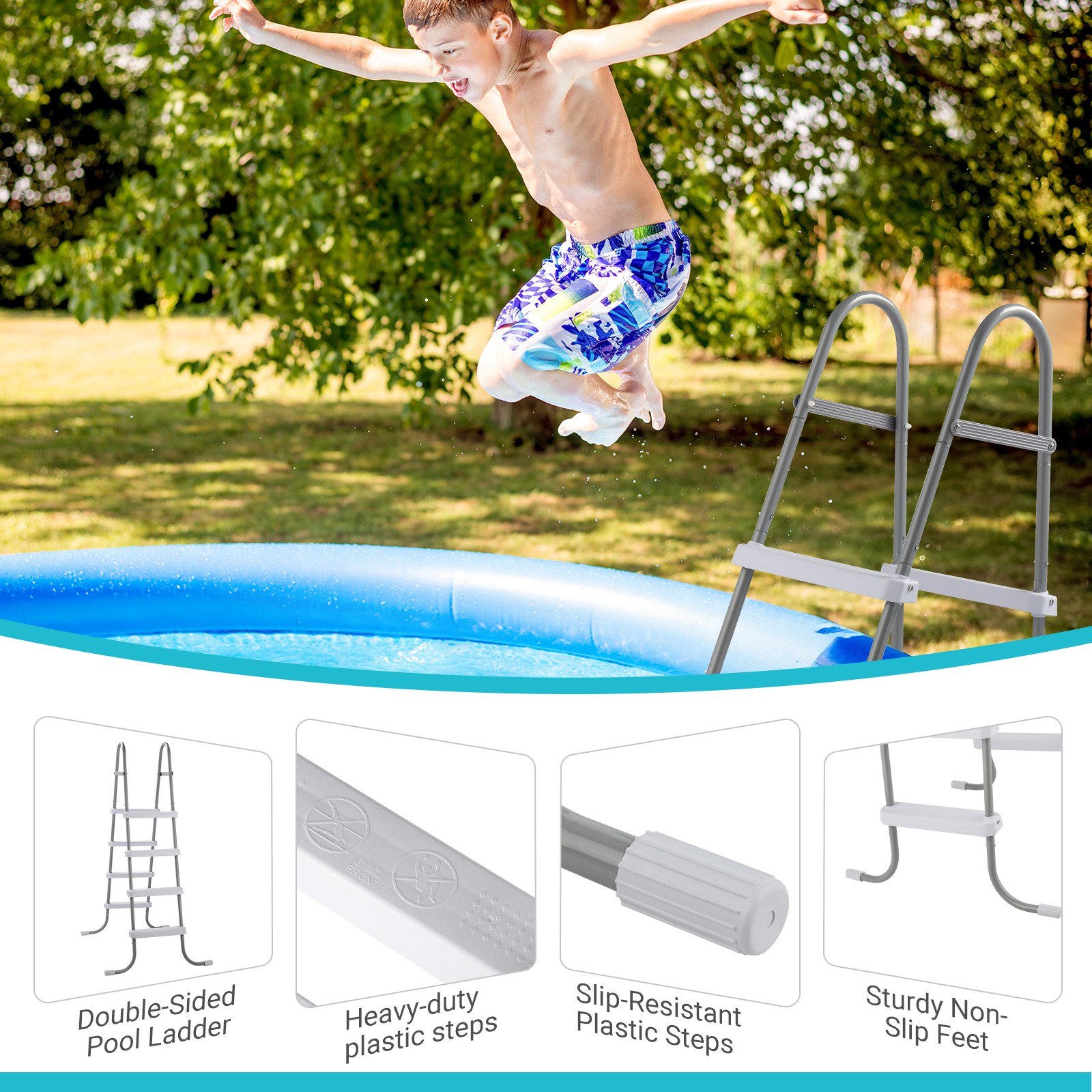 4-Step 52in Pool Ladder Iron Grey Frame + White Steps