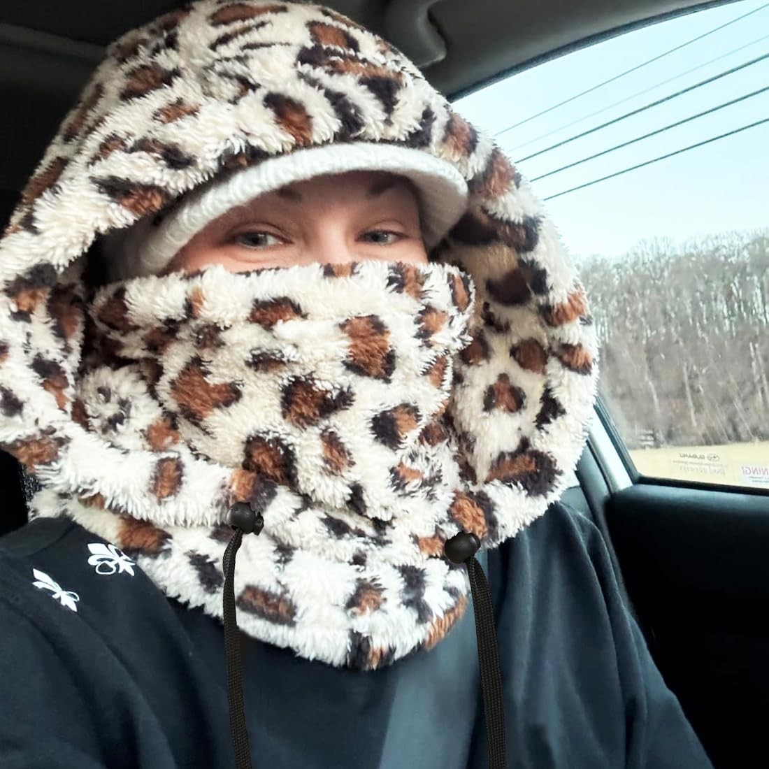 Shy Velvet Balaclava Wind-Resistant Winter Face Medium, White Leopard