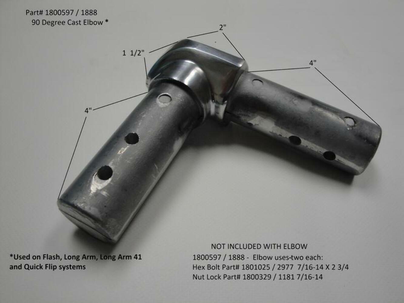 NEW 90-degree Tarp Arm Elbow for Donovan FLASH dump truck tarp system, Single El