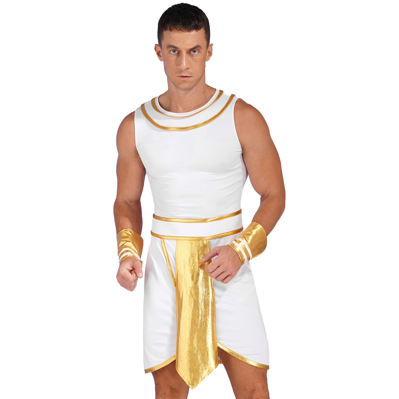 Mens Egyptian Costume Adult Set Toga Outfit Performance With Cuffs Round Neck