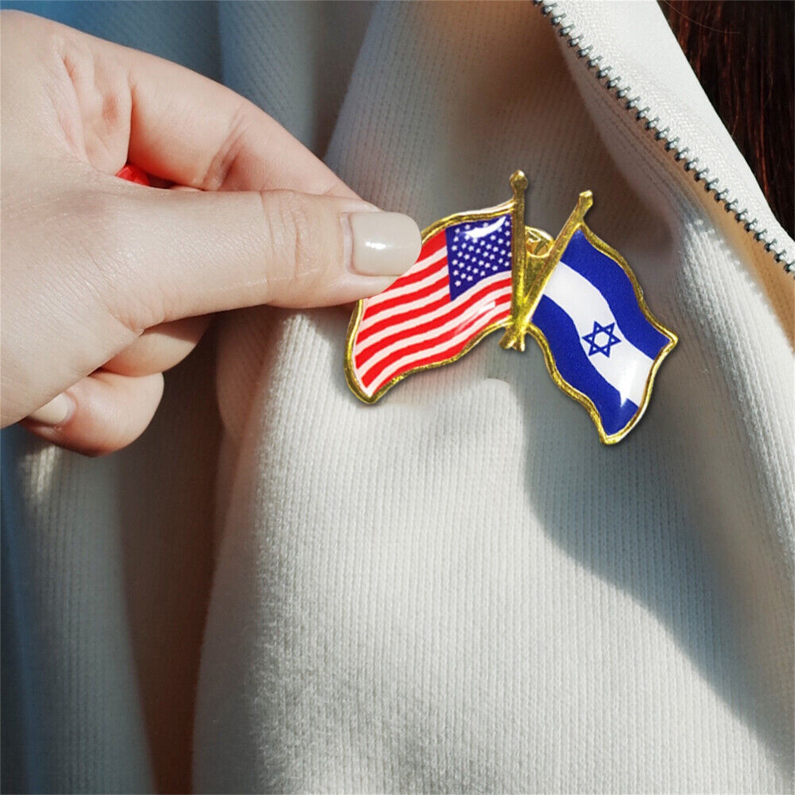 Wholesale Pack of 10 USA American Israel Friendship Flag Bike Hat Cap lapel Pin