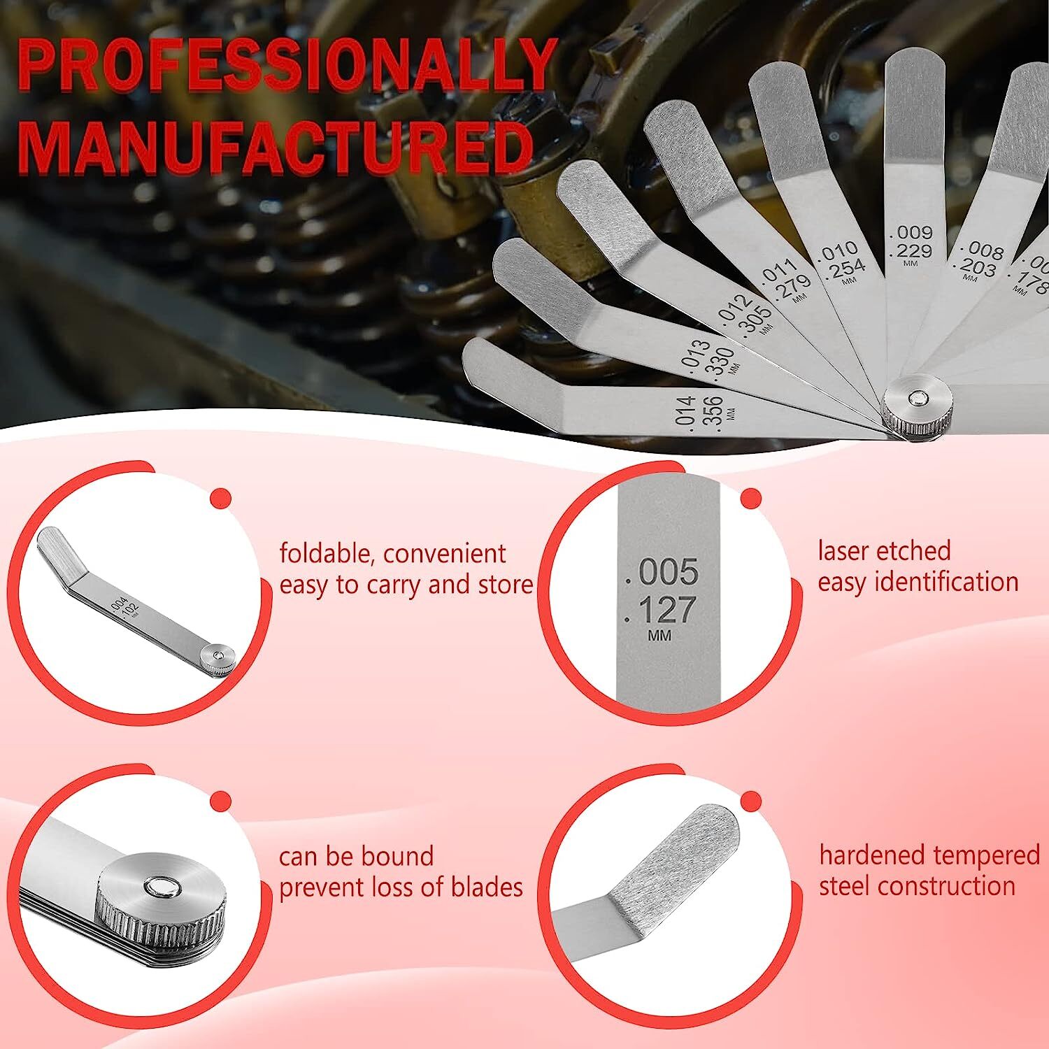 A308 Offset Valve Tappet Gauge Feeler Gauge Set 11 Blade Offset 0.004" to 0.014"