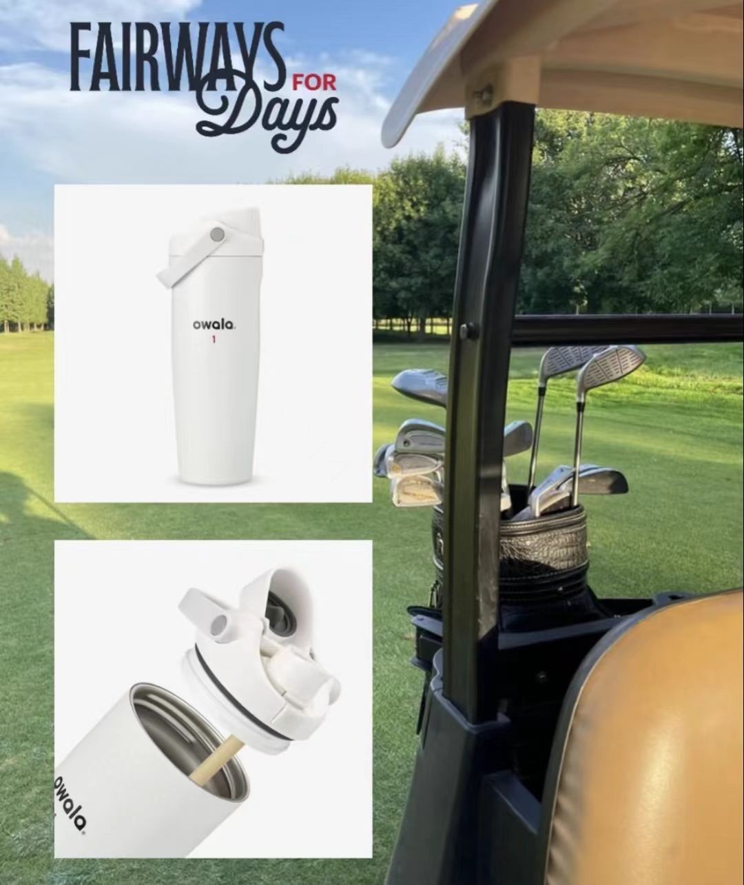 NEW Owala Fairways For Days FreeSip Sway Golf Water WHITE Bottle 30oz