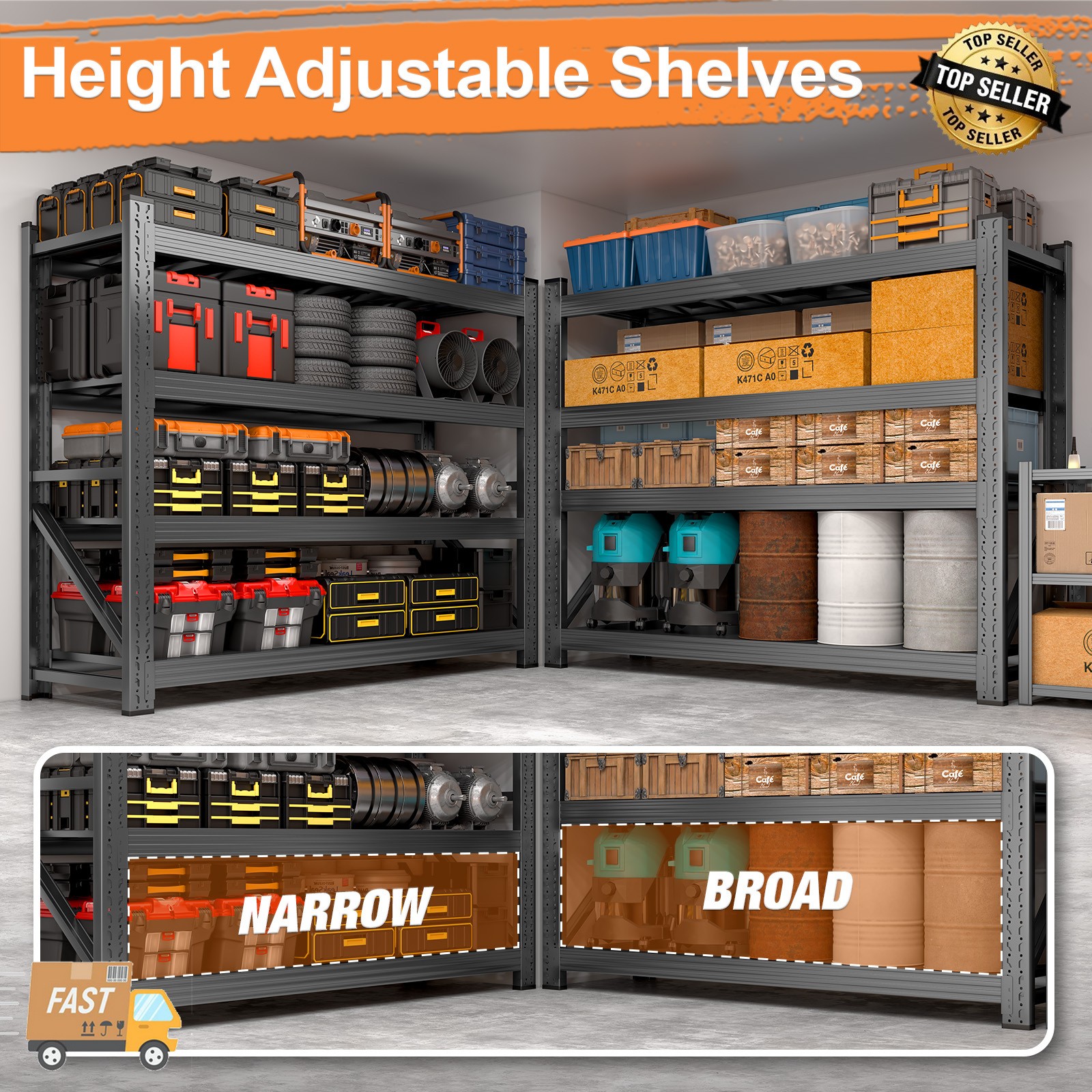 6000 LBS Garage Shelving Heavy Duty 4 Tier Storage Shelves Metal Organizer Rack