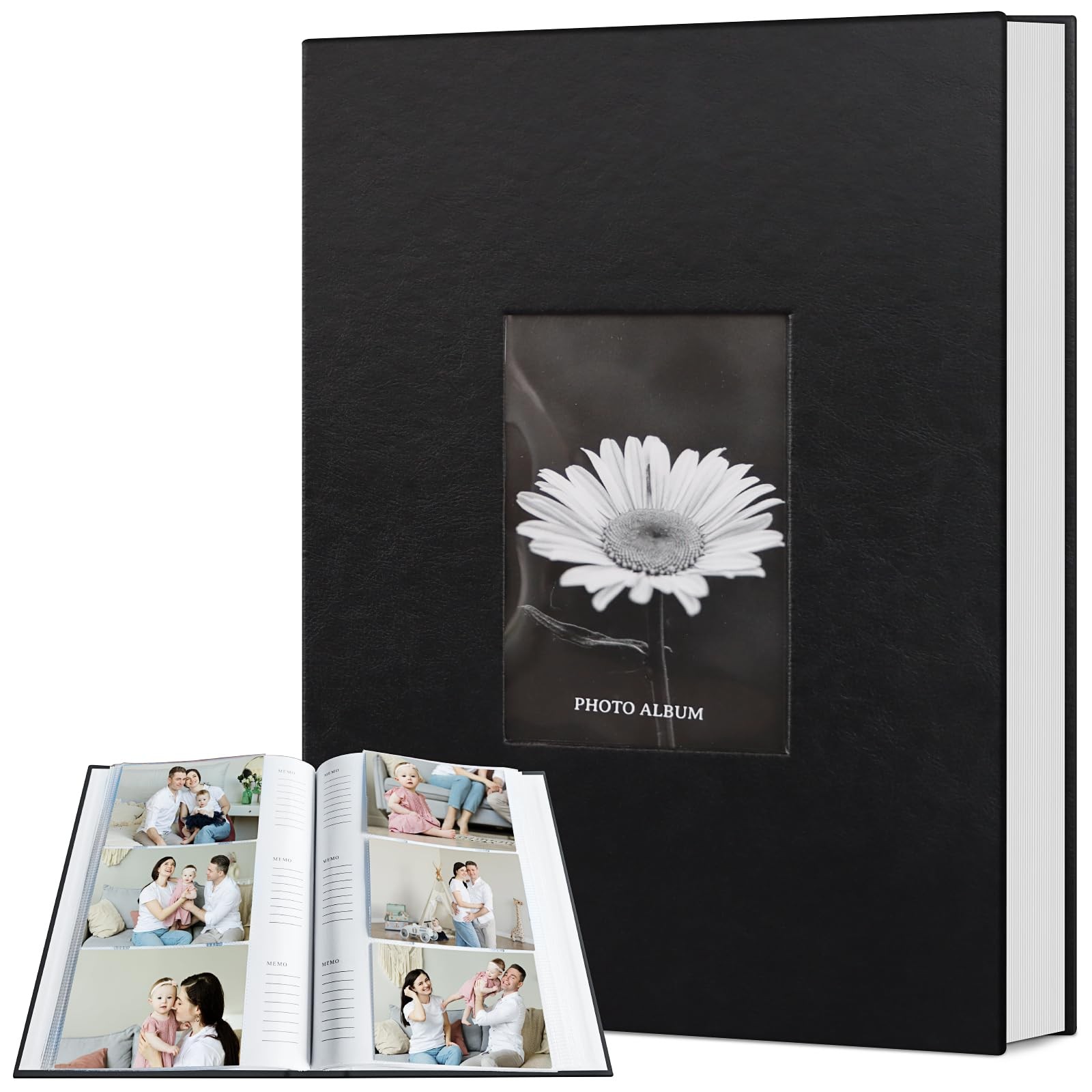 Popotop 4x6 Photo Album 300 Photos w/ Writing Space, Leather Cover