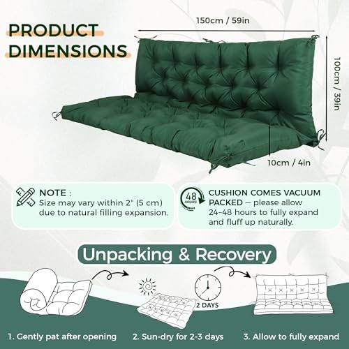 Porch Swing Cushions 60 Inch,Waterproof 60x40x4 inches/150x100x10cm Dark Blue