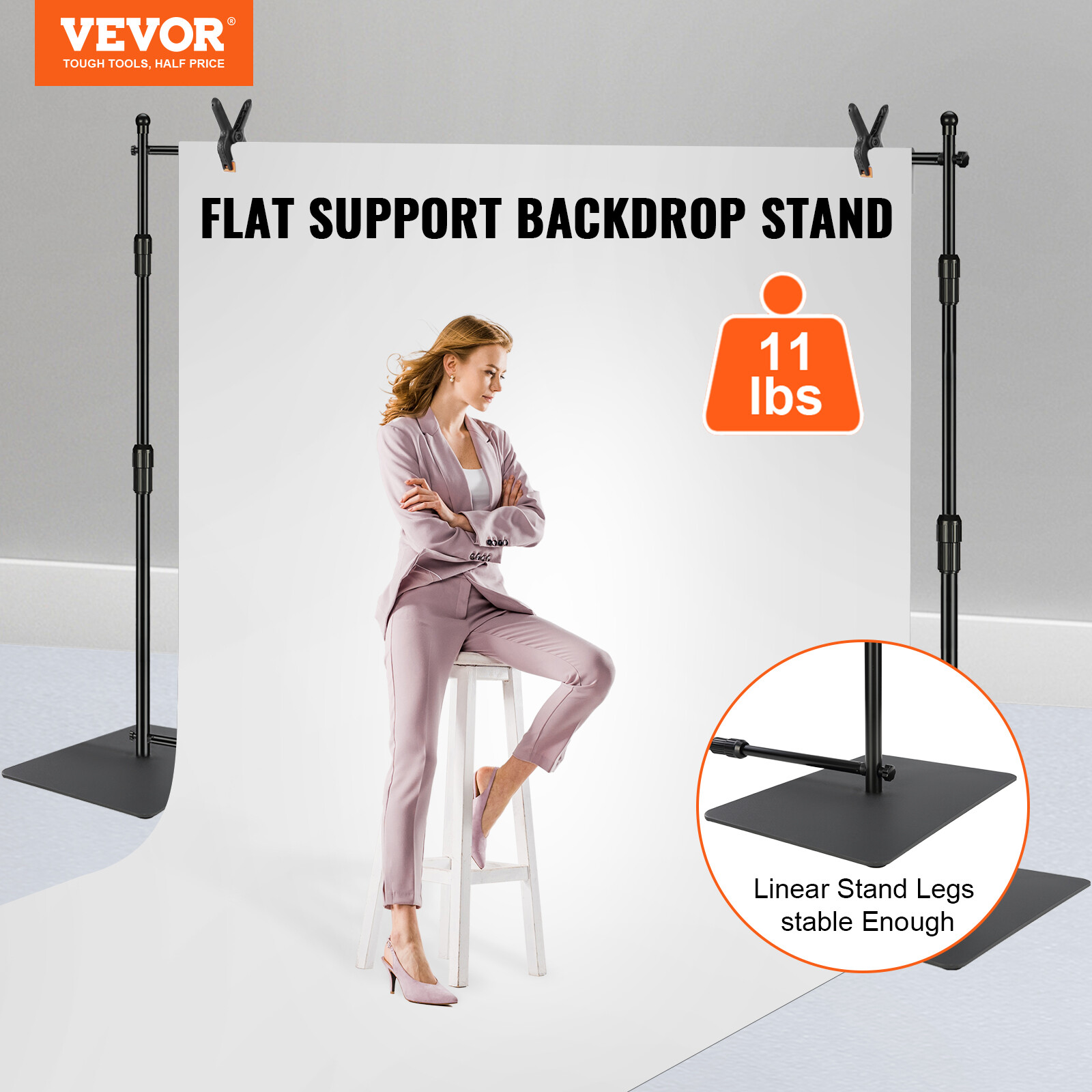 VEVOR Pipe Drape Kit Heavy Duty Backdrop Stand Banner Carbon Steel Base 10x10 ft
