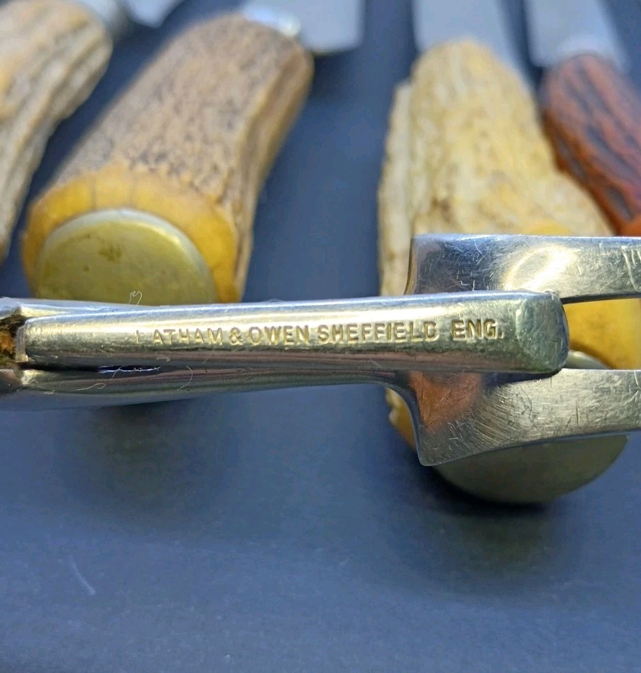 VINTAGE STAG HANDLE MIXED KITCHEN CARVING UTENSILS LOT