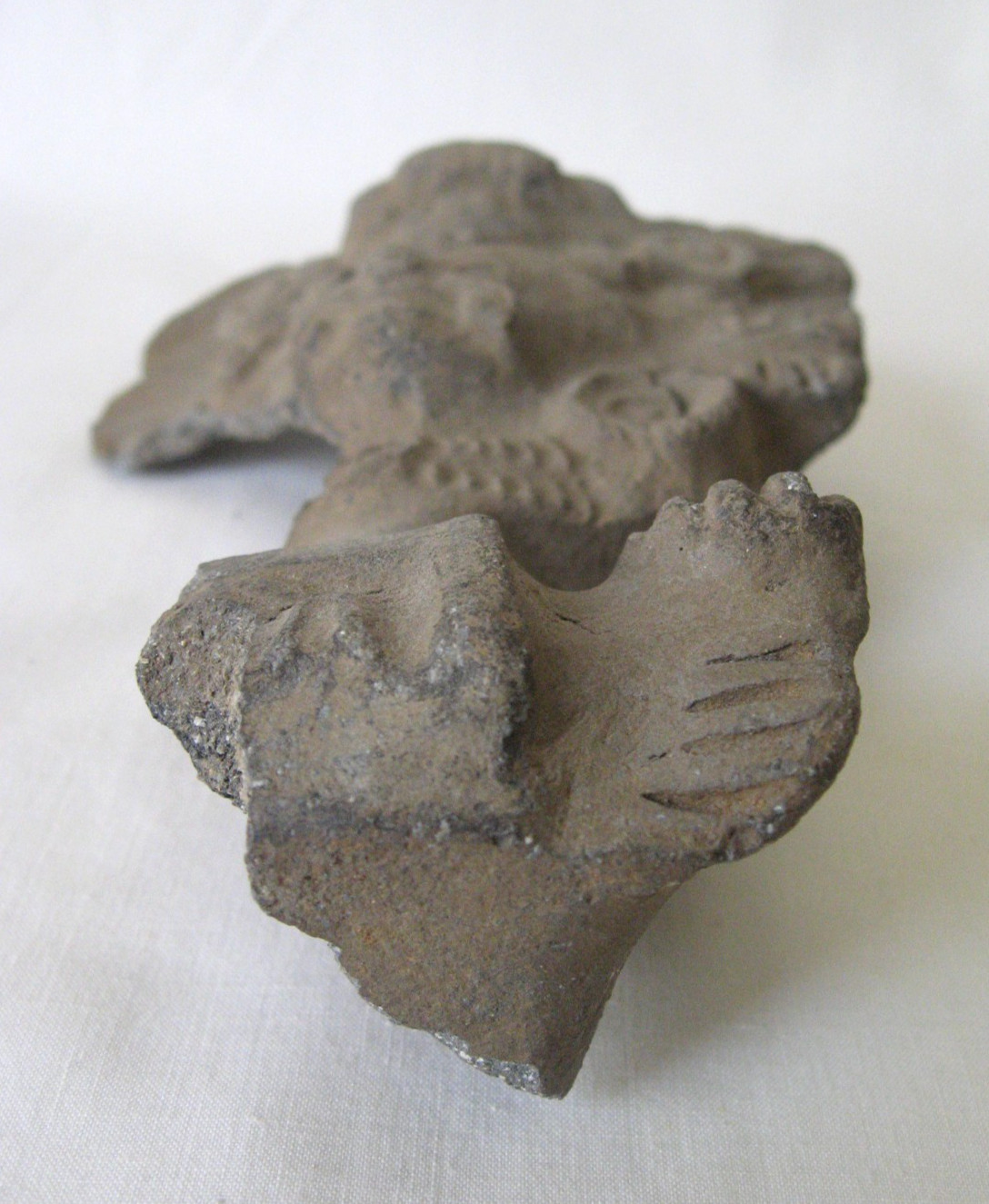 Pre-Columbian Mexican Ceramic Fragment with Heads of Jaguar and Man
