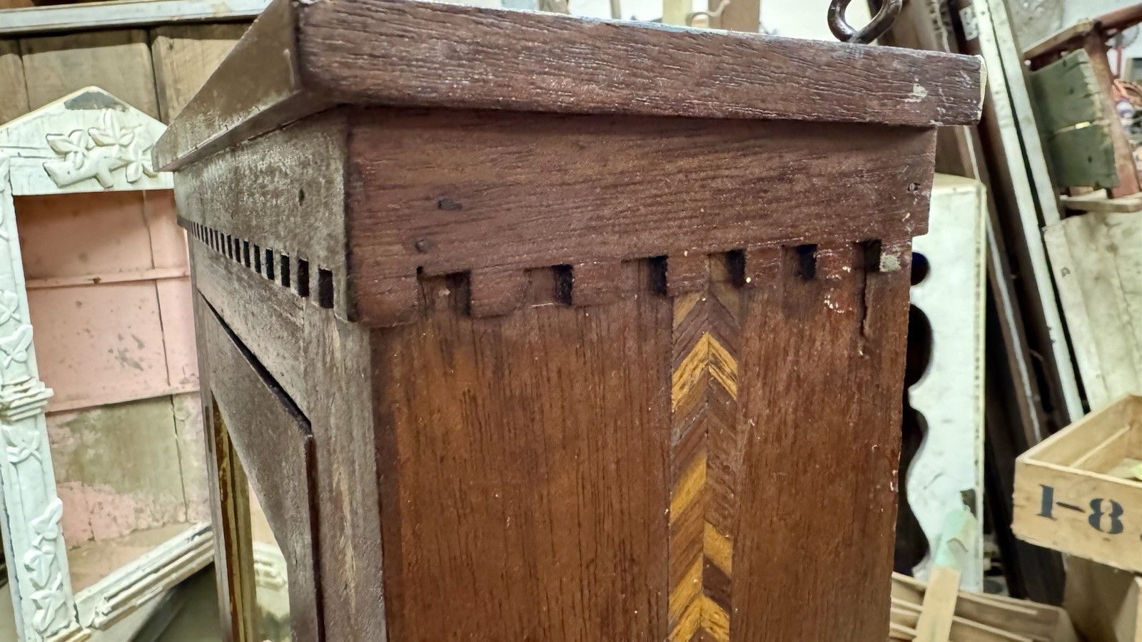 Antique Victorian Medicine Cabinet w/ Inlay Wood Wall Cabinet Original Mirror