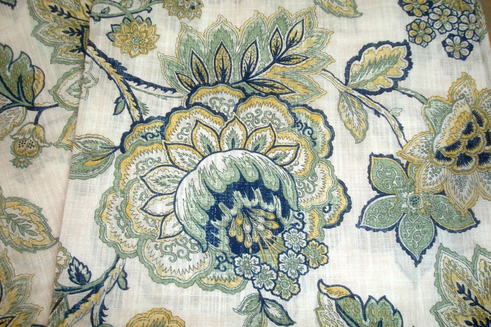 NWT Moss & Willow 2 pc Curtain Panels Floral Cotton blend Blue Green 84" lg