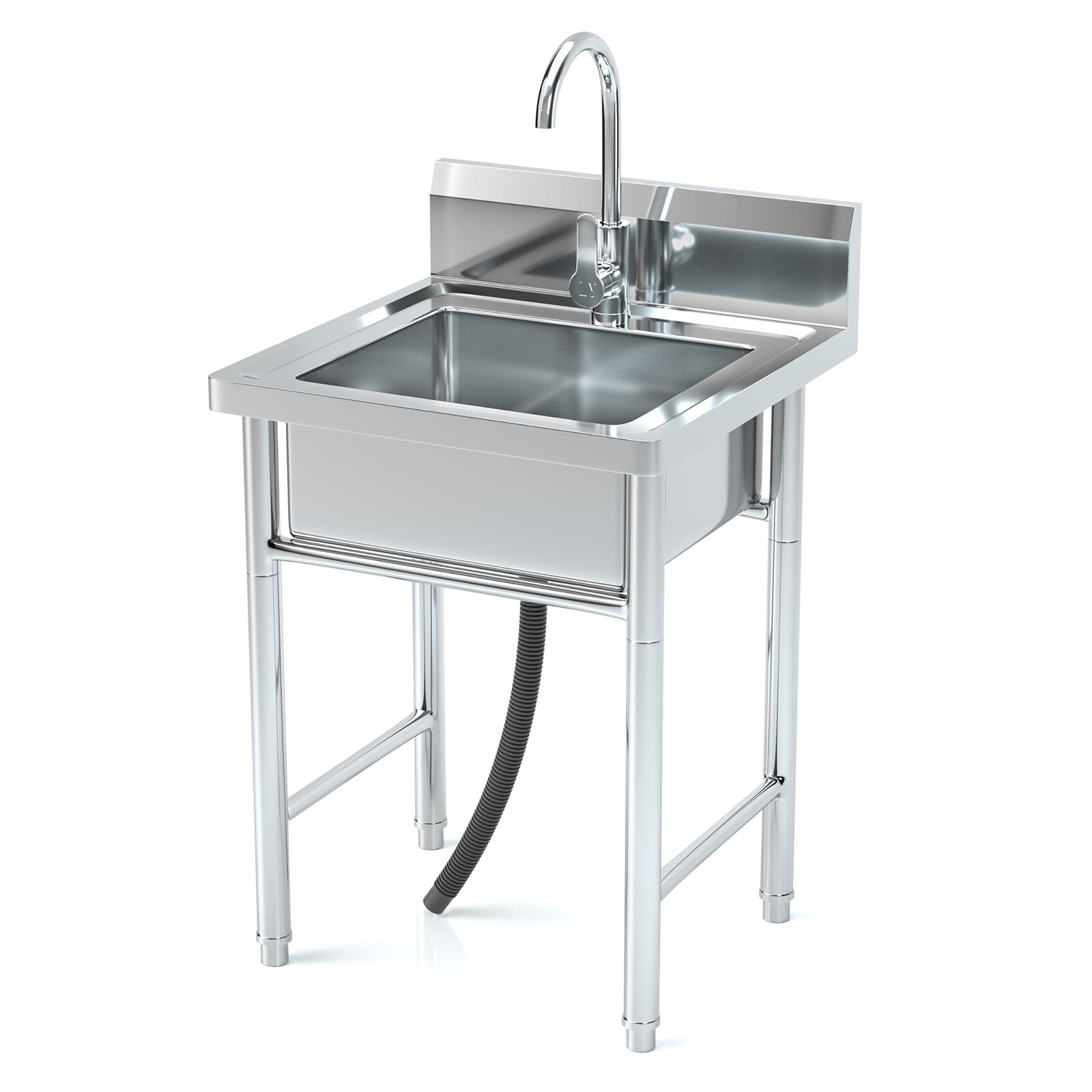 Stainless Steel Utility Bowl Laundry Sink with Water Plumbing Freestanding Sink