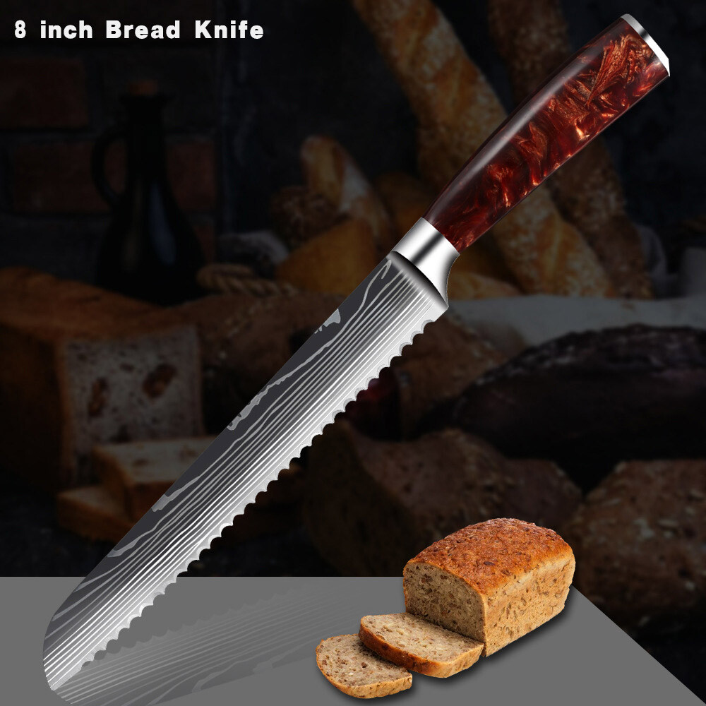 12PC Japanese Damascus Pattern Chef Knives Cleaver Kitchen Knife Set With Sheath