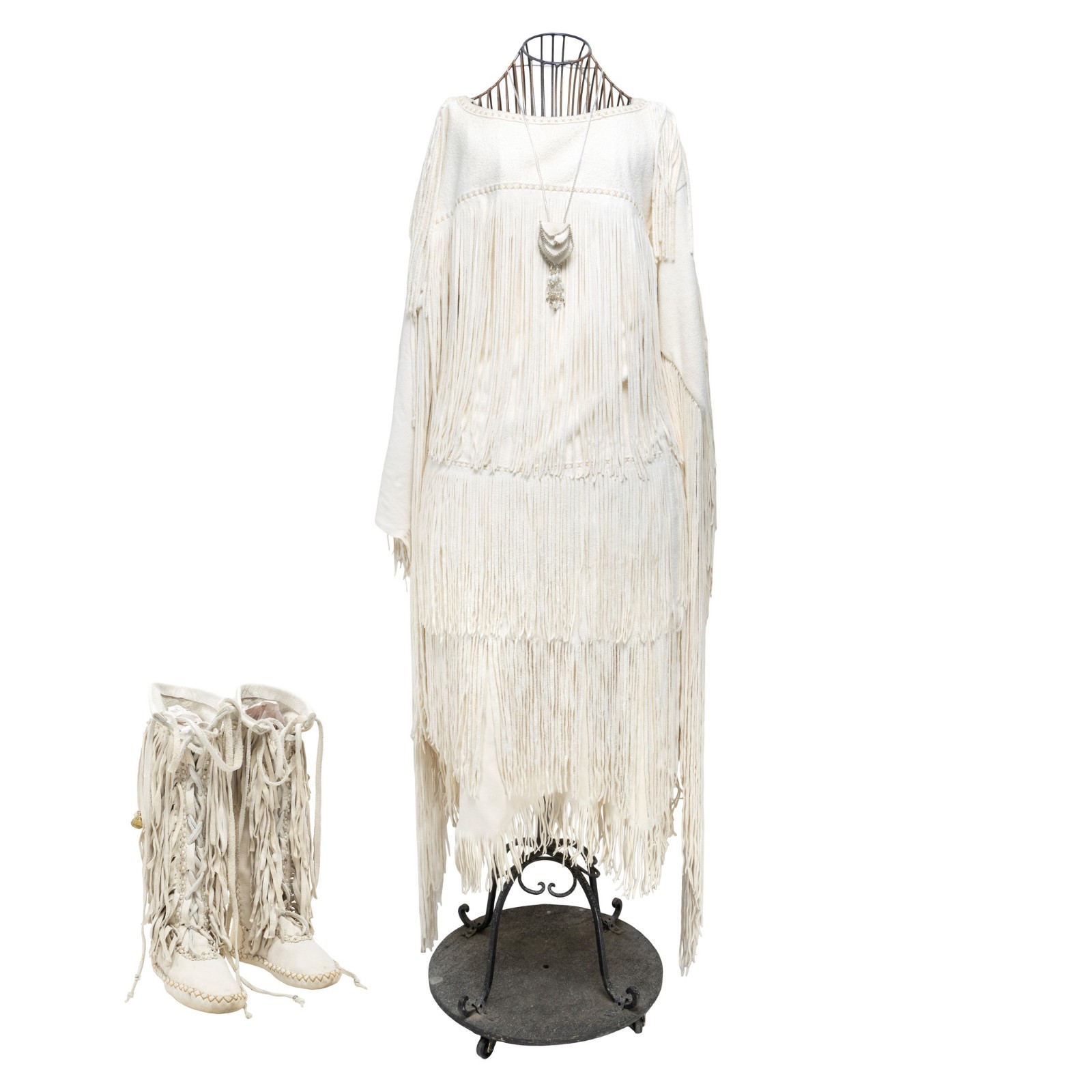 Puyallup White Deer Skin Dress and Moccasins