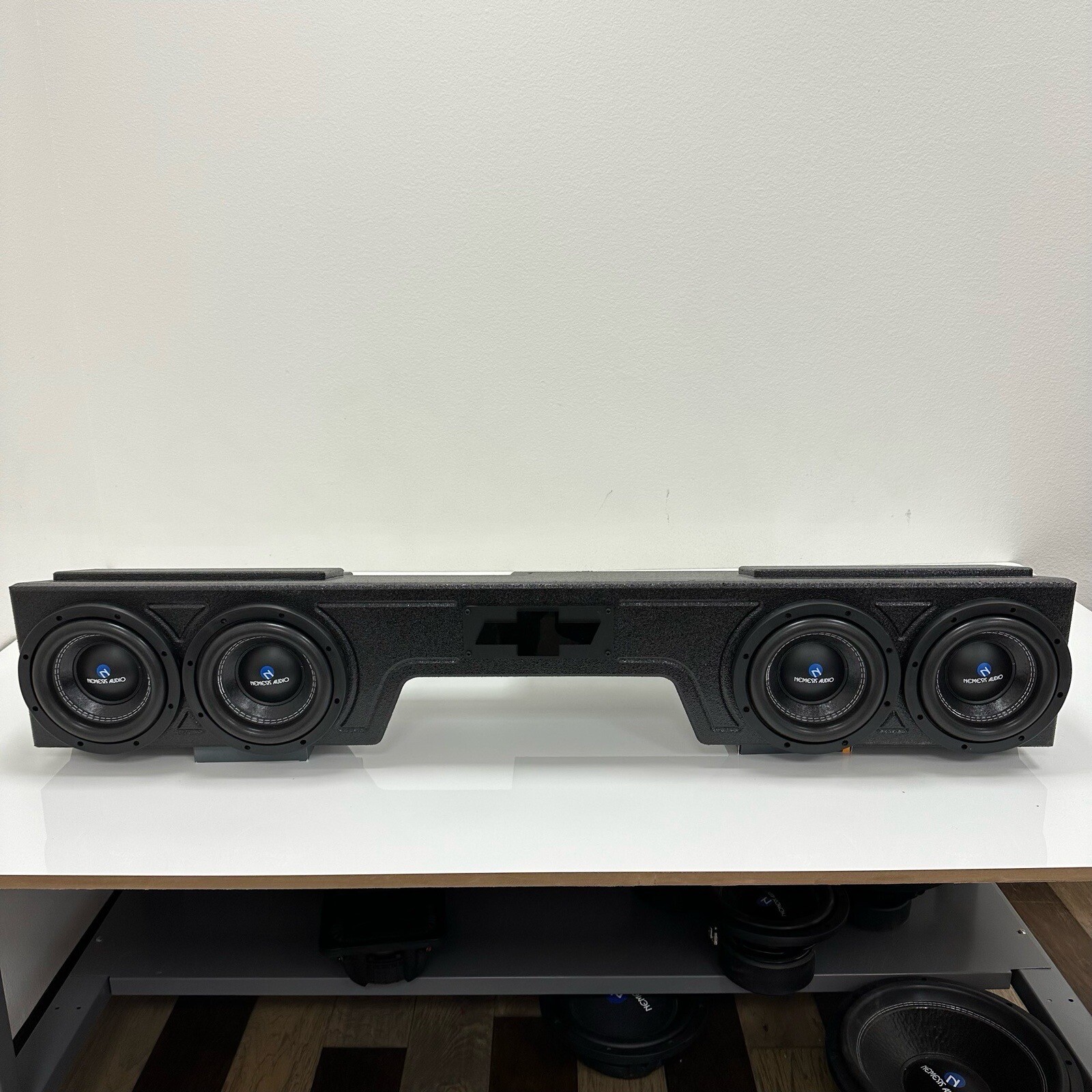 Sub Woofer Box Chevy Silverado 07-18 Ext Cab 4x8 Woofers Front Fire Side Ported