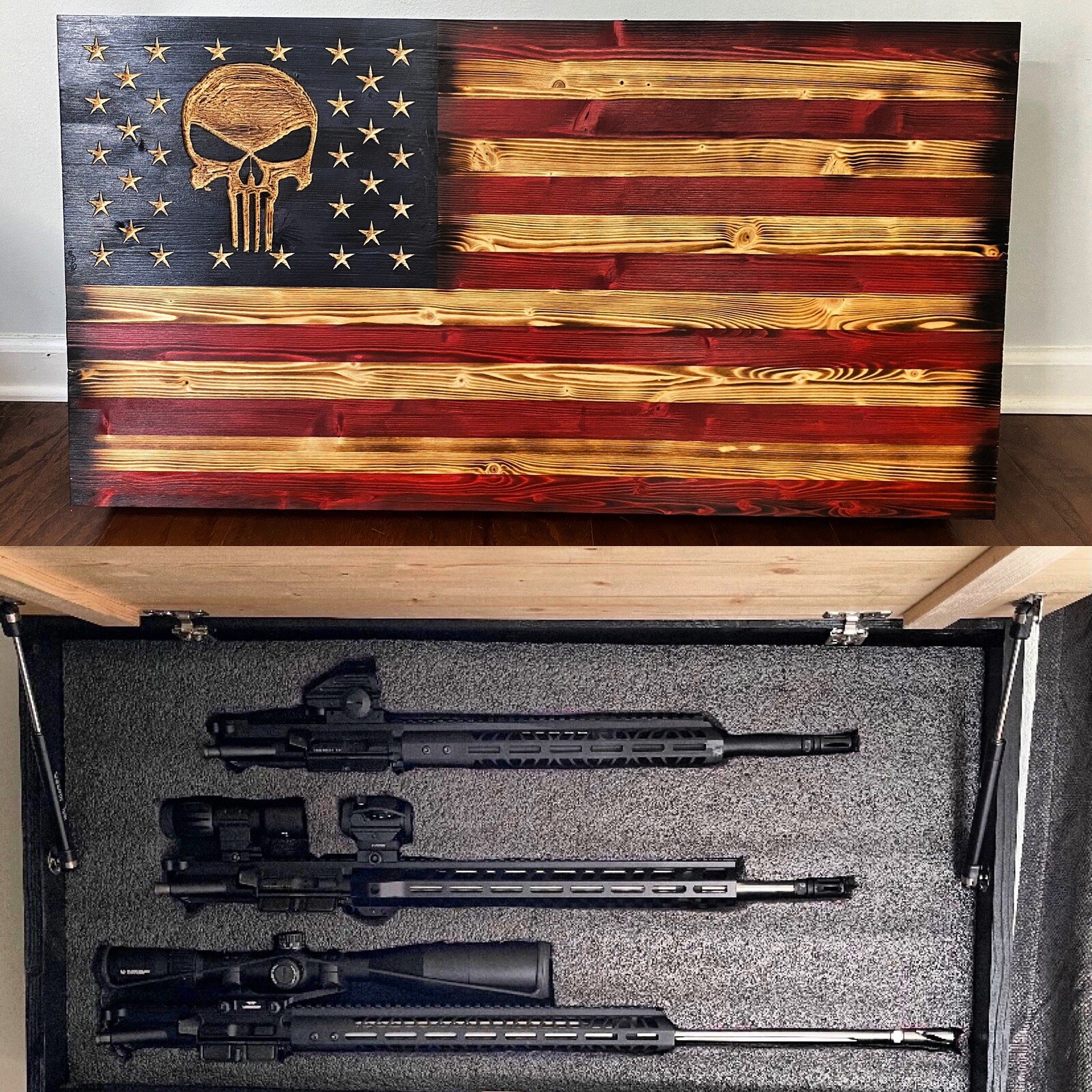Gun Concealment Cabinet Safe Hidden Storage Furniture Dark Rustic American Flag