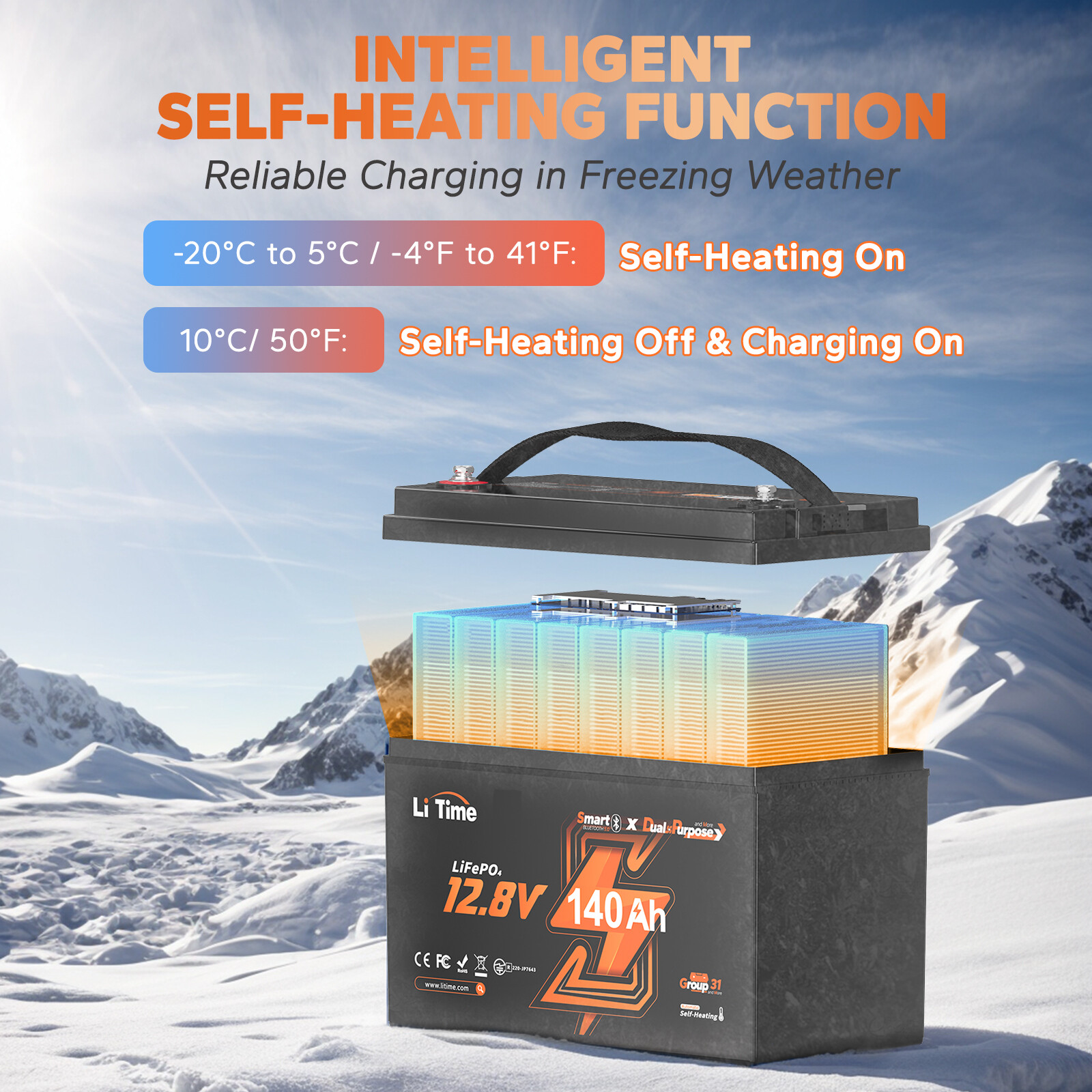 LiTime 12V 140Ah Dual Use Deep Cycle LiFePO4 Battery CCA 900 For Marine Solar