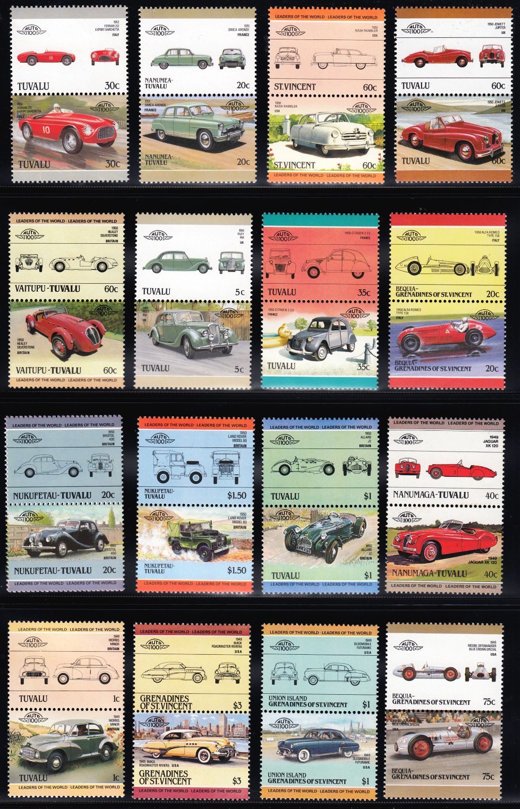 500 DIFFERENT CARS Auto 100 Leaders of the World MNH Mint Car Stamp Collection