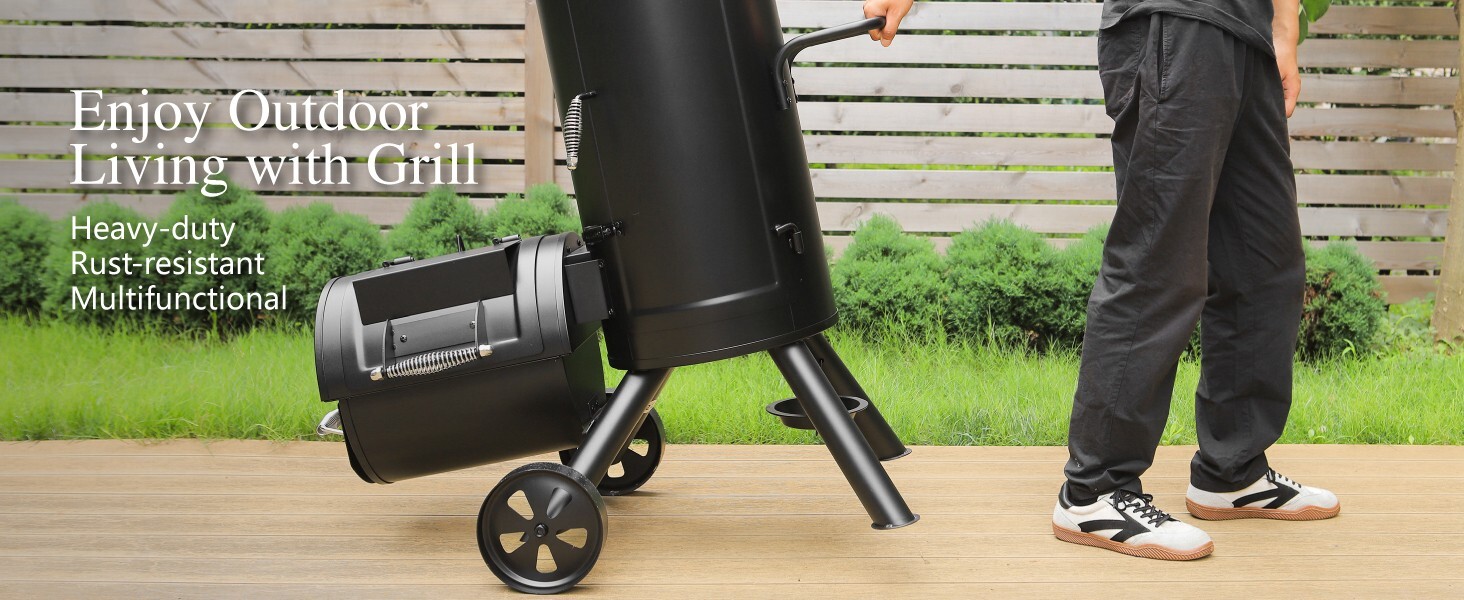 Heavy Duty Vertical Offset Charcoal Smoker Grills Extra Large Outdoor BBQ Grill