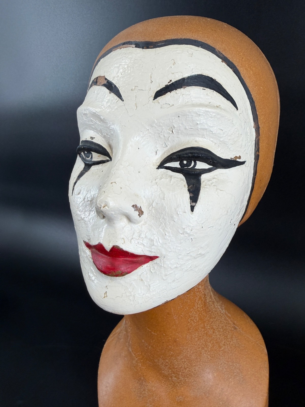 Vintage Plastic Mannequin Head Bust Pierrot Mime Wig Hat Display Dopamine Decor