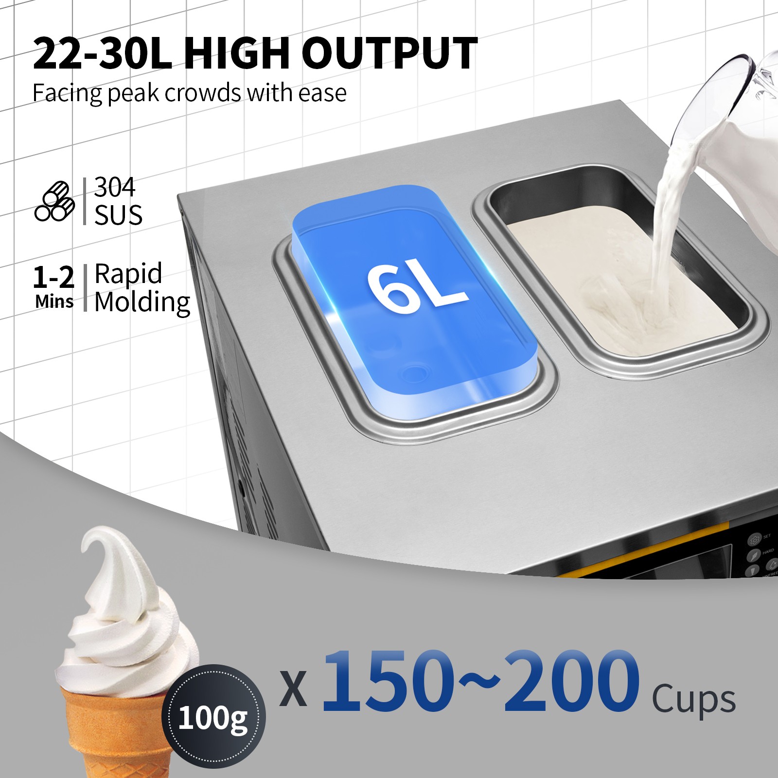 VEVOR Countertop Soft Serve Ice Cream Maker 22-30L/H 2350W Frozen Yogurt Machine