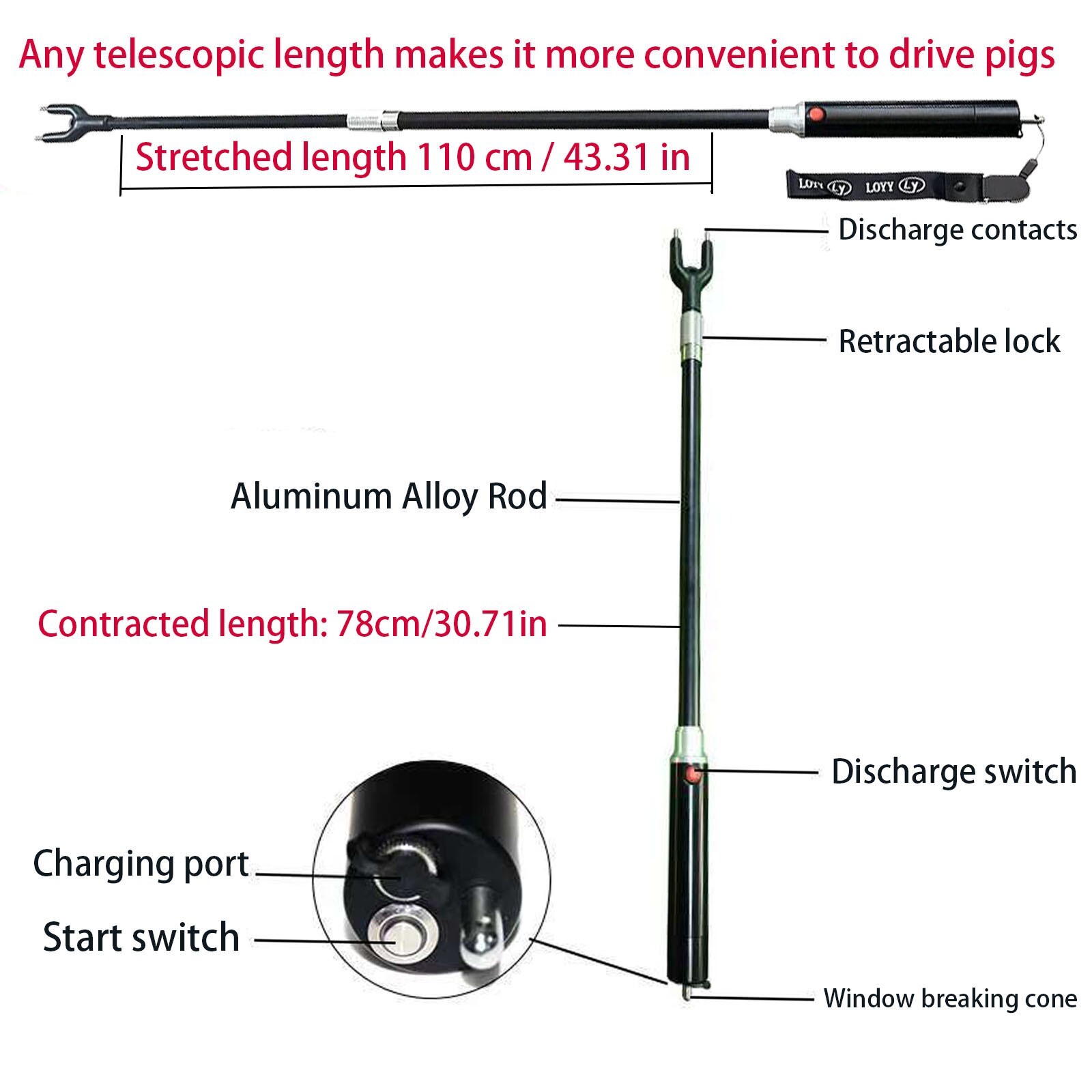 Rechargeable Livestock Products/Retractable Electric Ranch Cattle Prod 21.65"