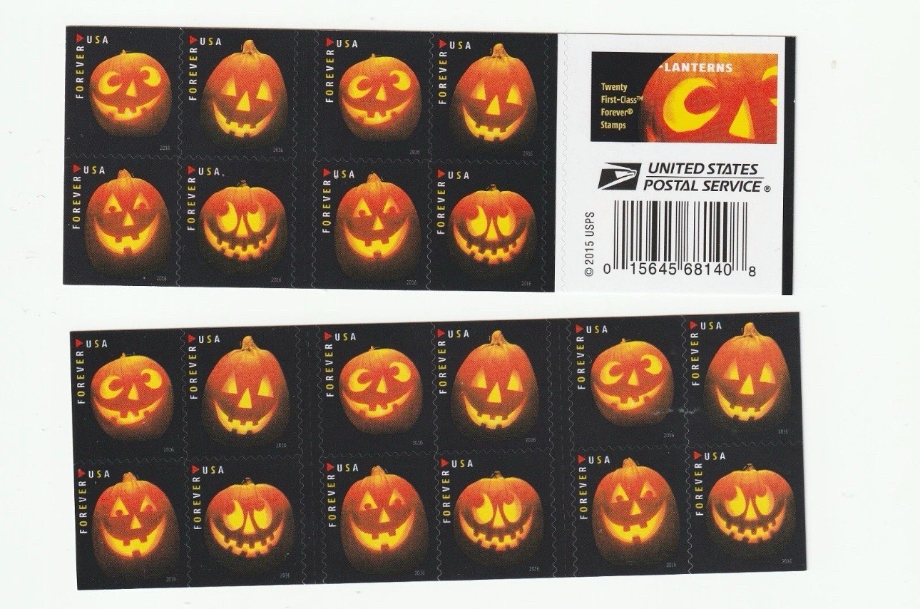 2016 USPS SHEET OF 20 FIRST CLASS LETTER STAMPS JACK-O-LANTERNS 73¢
