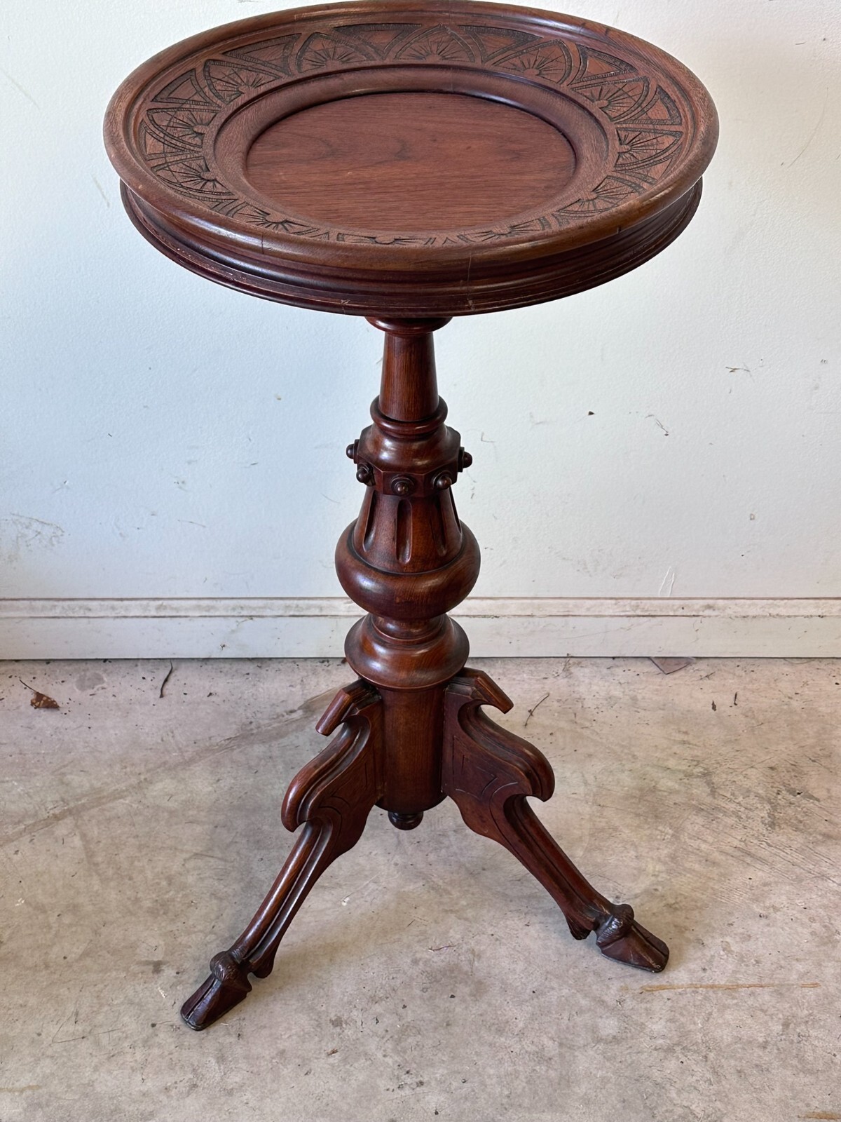 Antique Rennaissance Revival Victorian walnut stand Card Table Pedestal 1870
