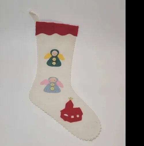 Vtg Felt Christmas Stockings Set Of 2 Toy Soldier & Angels Naive Style Japan?