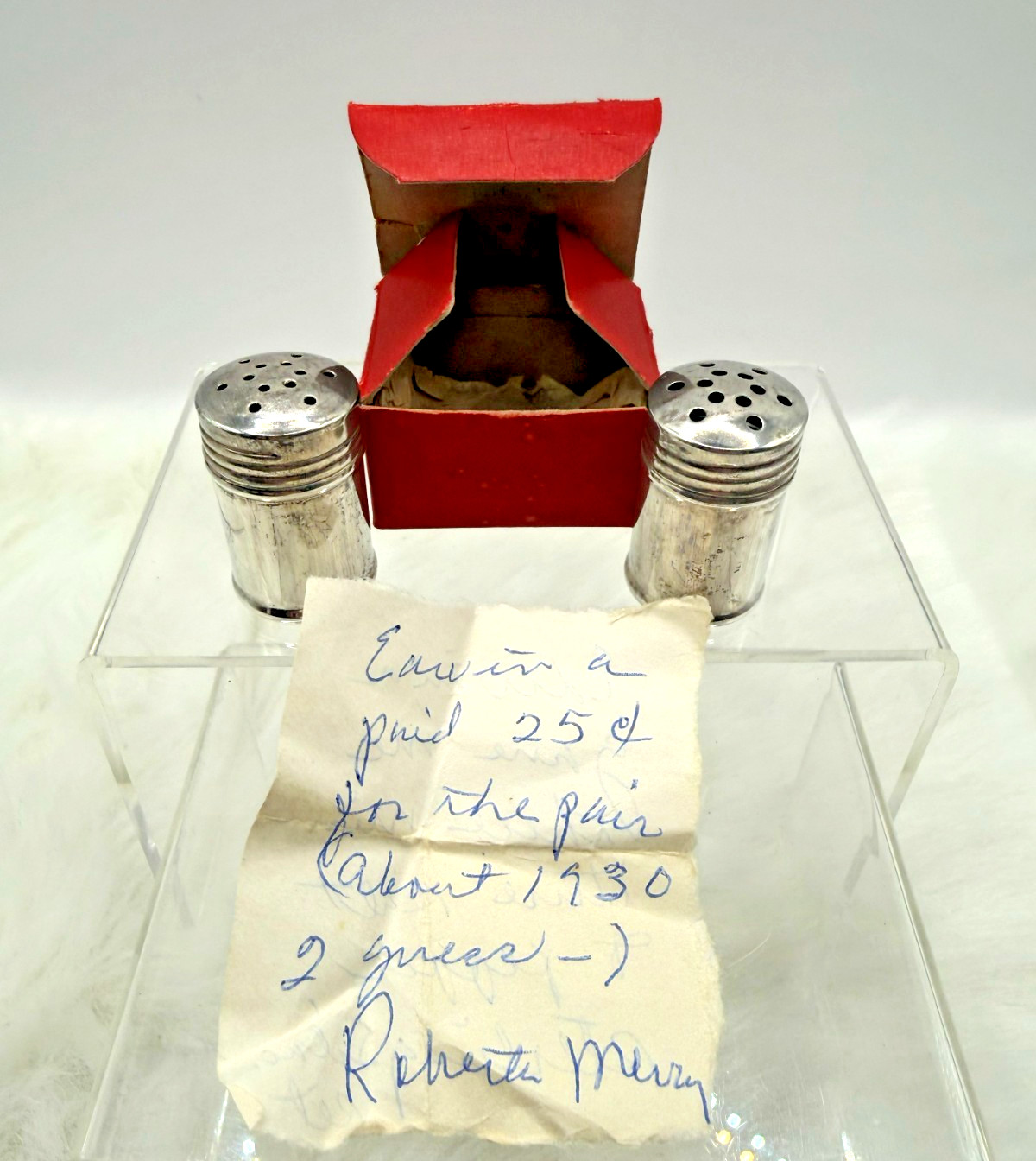 Antique 1930 Sterling Silver Miniature Salt & Pepper Shakers W/Original Box