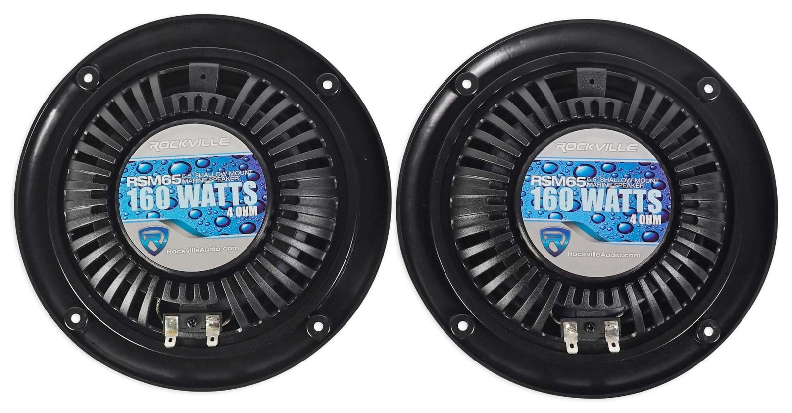 Pair Rockville RSM65B 6.5" 320 Watt Waterproof Shallow Slim Marine Boat Speakers