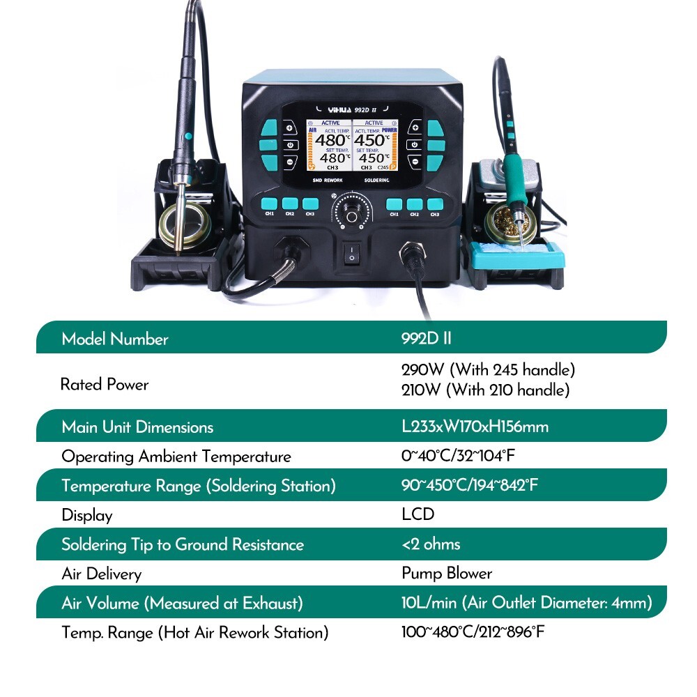 YIHUA 992D-II Hot Air Rework Station for Microscope Soldering Electronic Repair