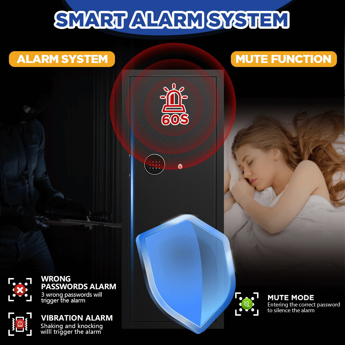 BESAFETY 12-15 Rifle Gun Cabinet for Home Steel Security Gun Safe with Alarm