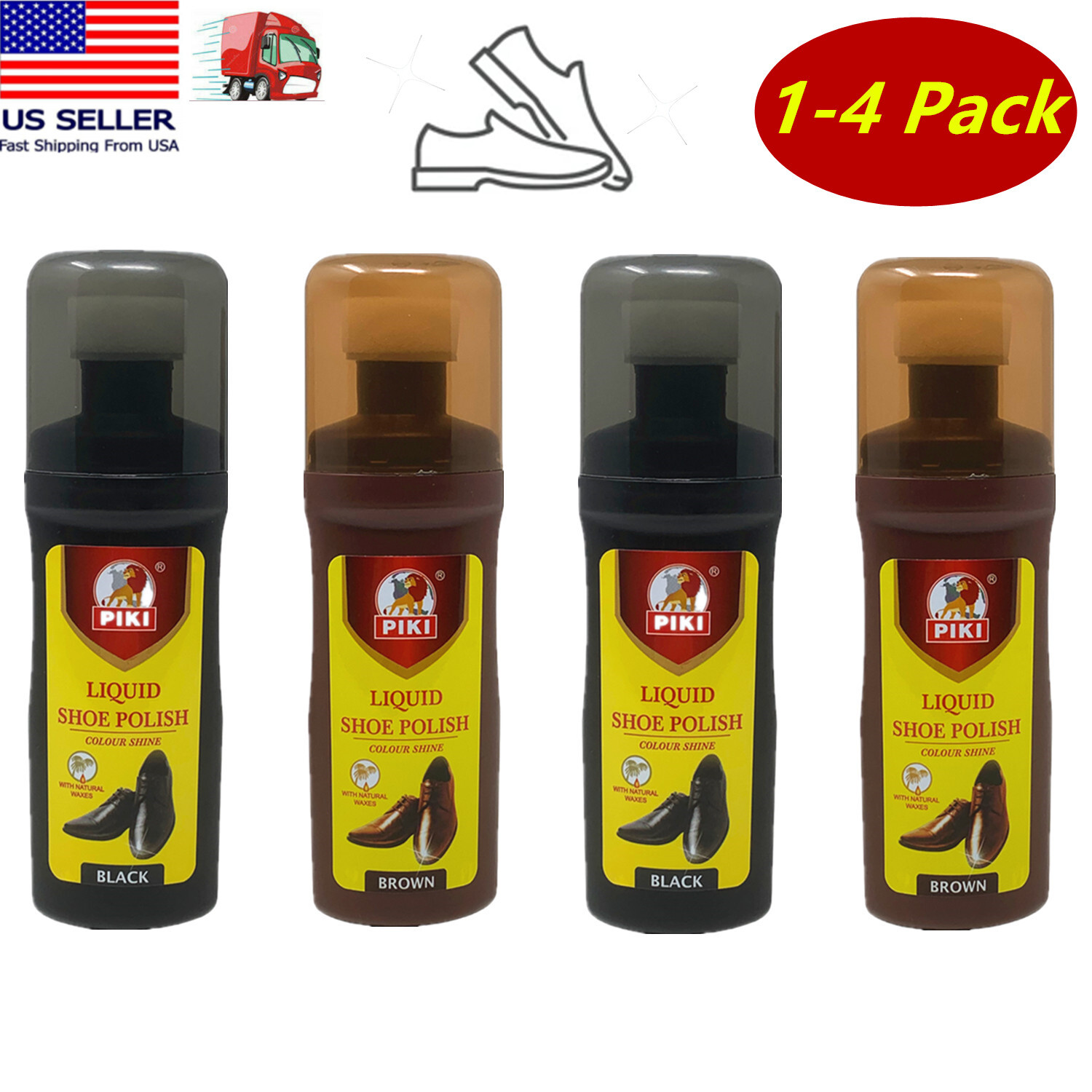1-4 Pack of PIKI 60ML Shine Instant Liquid Shoe Polish  (Black And Brown)
