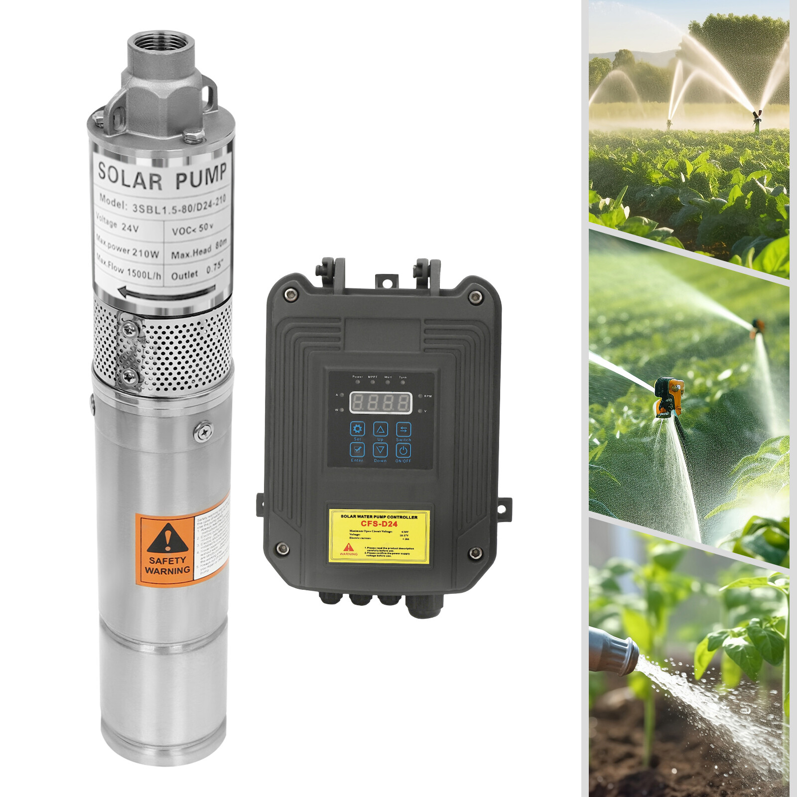 3" Solar Pump Submersible Pump Deep Well Bore Water Pump &MPPT Controller DC24V