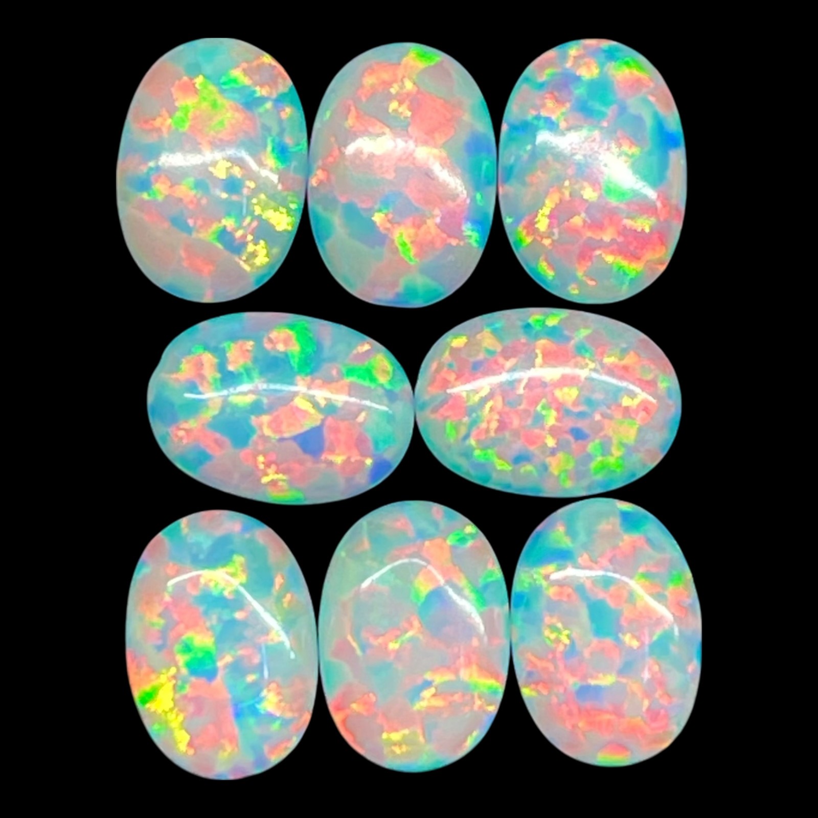 8 Pcs Australian Opal 7x5mm Oval Cabochon AAA Quality Lab Created Gemstone Lot