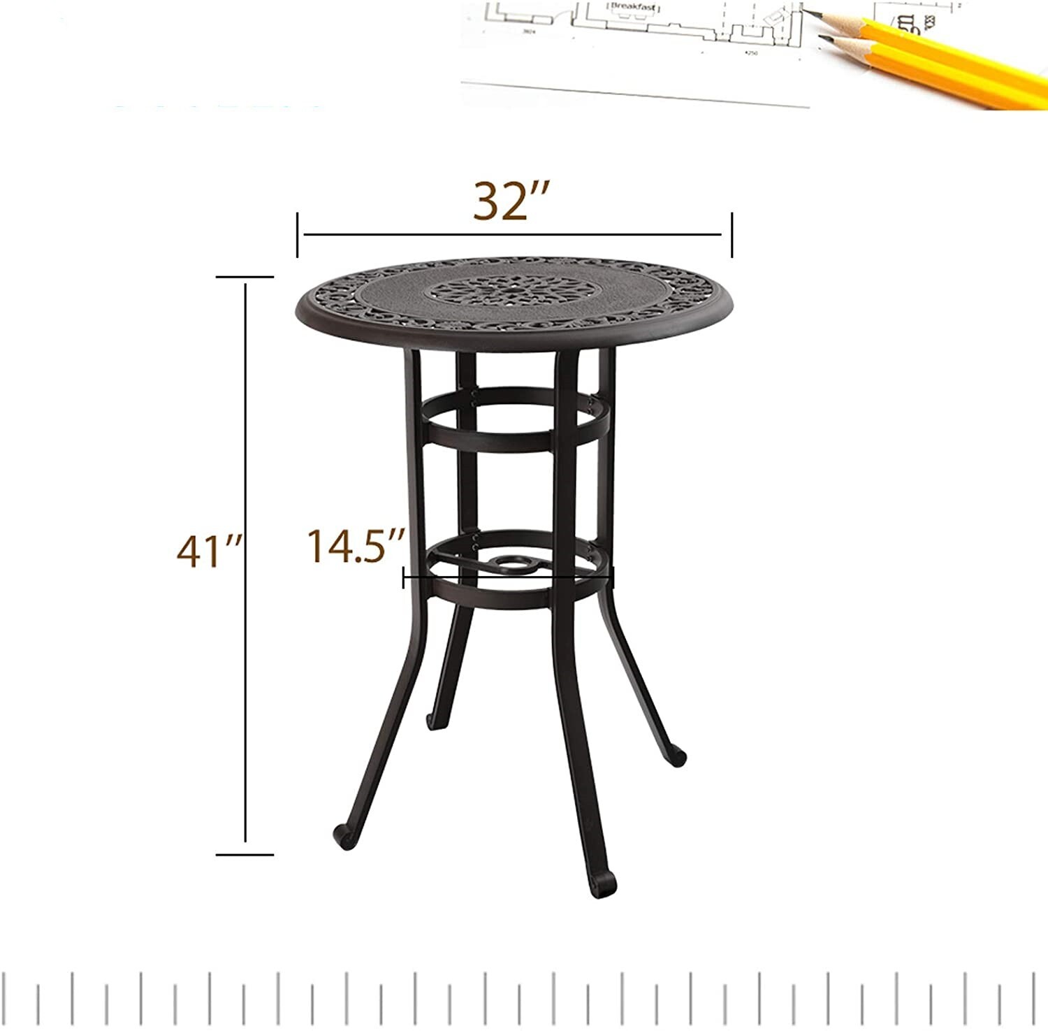 Patio Bar Table, 41" Height High Top Outdoor Table, Cast Aluminum Round Table