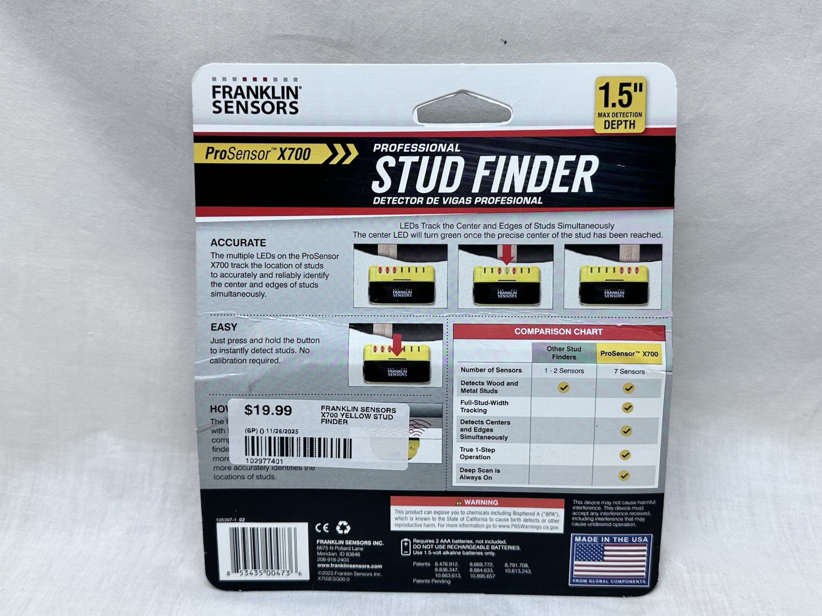 Franklin Sensors X700 Stud Finder 1.5-In Scan Depth Metal & Wood Wall Scanner