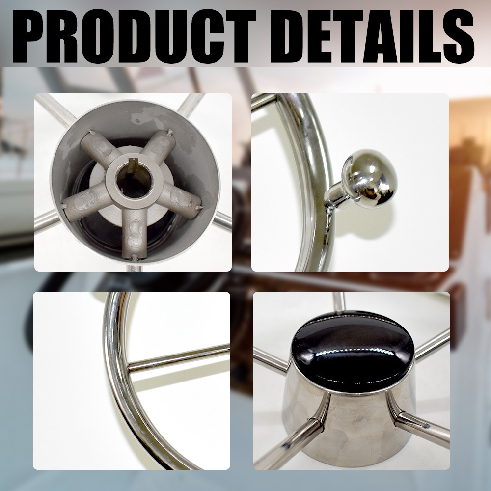 Boat Steering Wheel 5 Spoke 11 inch Stainless Steel Destroyer Style Marine Knob