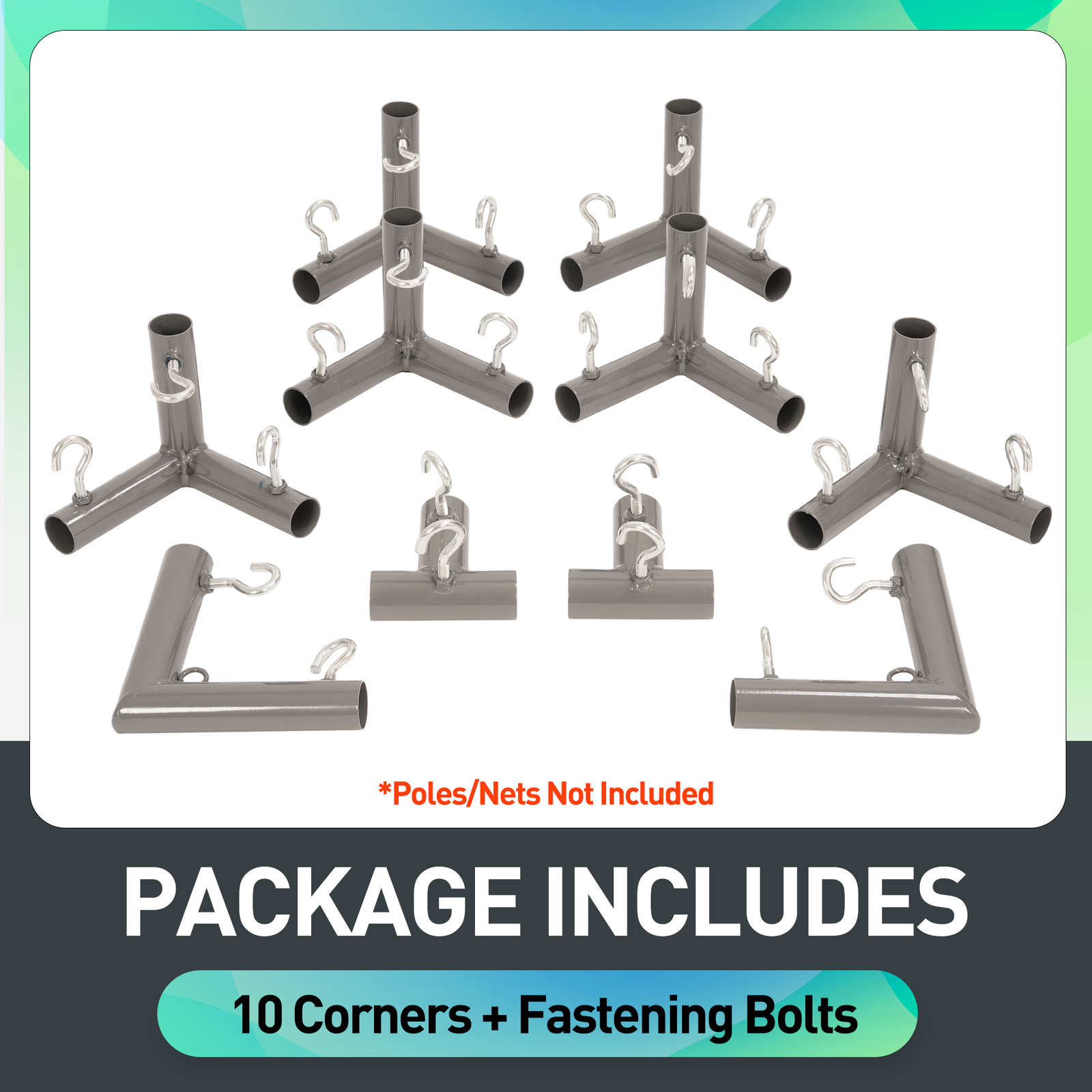 Rust Resistant 10 Pieces 1" Golf Frame Corner Kit DIY Canopy with Eye-Bolts