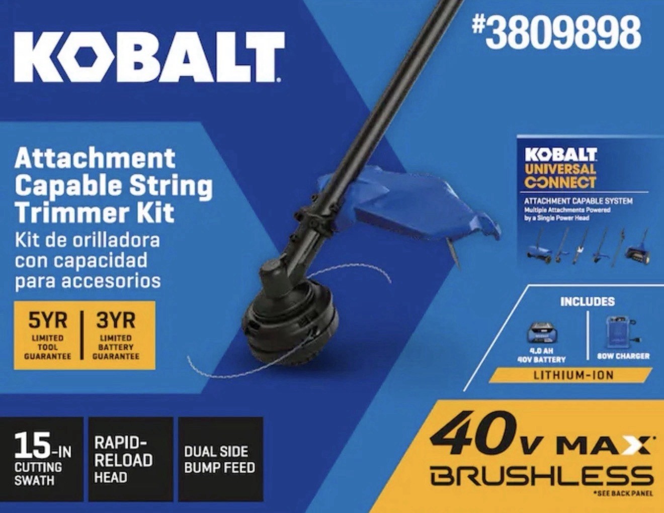 🔥NEW🔥 Kobalt Gen4 40-volt 15-in Straight Shaft, Battery String Trimmer 4.0 Ah