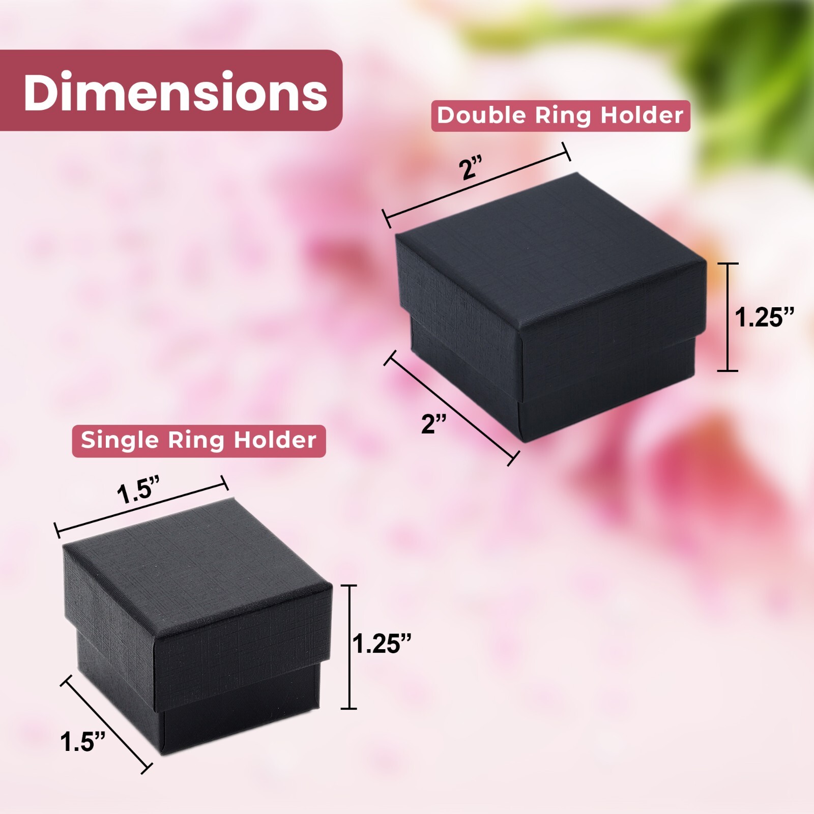 Wholesale Black Ring Gift Box with Foam and Velvet Insert 1.5 x 1.5 x 1.25 Inch