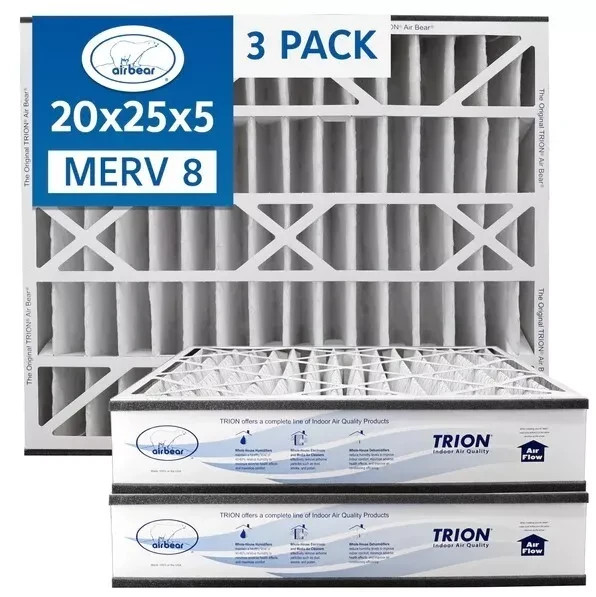 Trion Air Bear 255649-102 (3 Pack) Pleated Furnace Air Filter 20"x25"x5" MERV 8