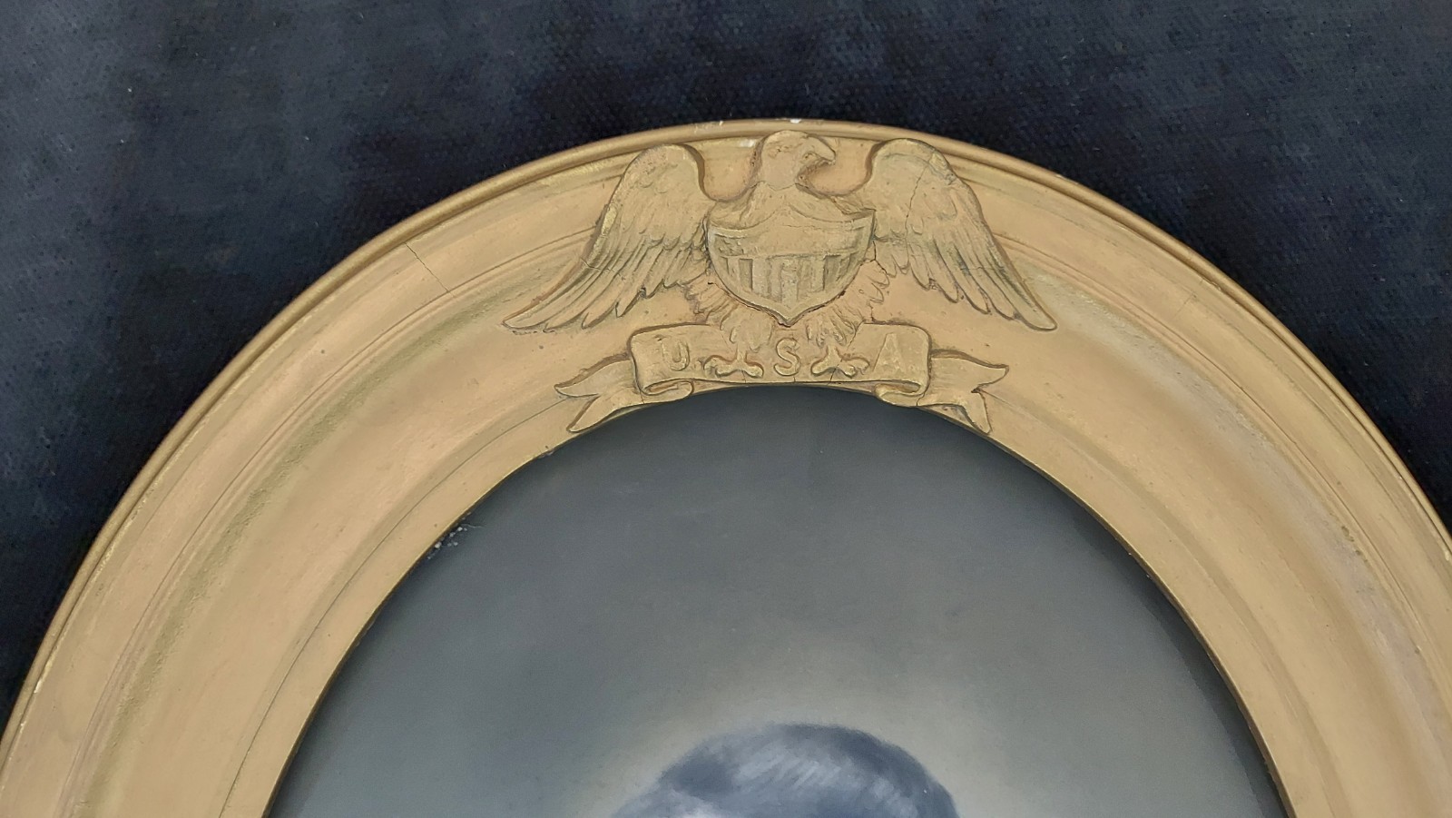 WWI Soldier General's Staff Star Military Frame Oval Bubble Glass