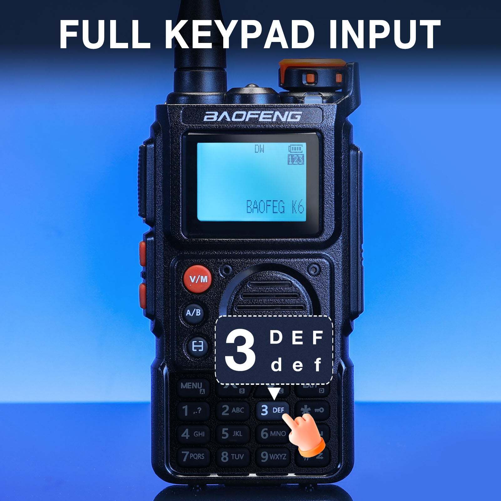 Baofeng K6 5W Tri-Band Ham Radio UHF/VHF/1.25M/NOAA/FM/Air Receiver Type-C 999CH