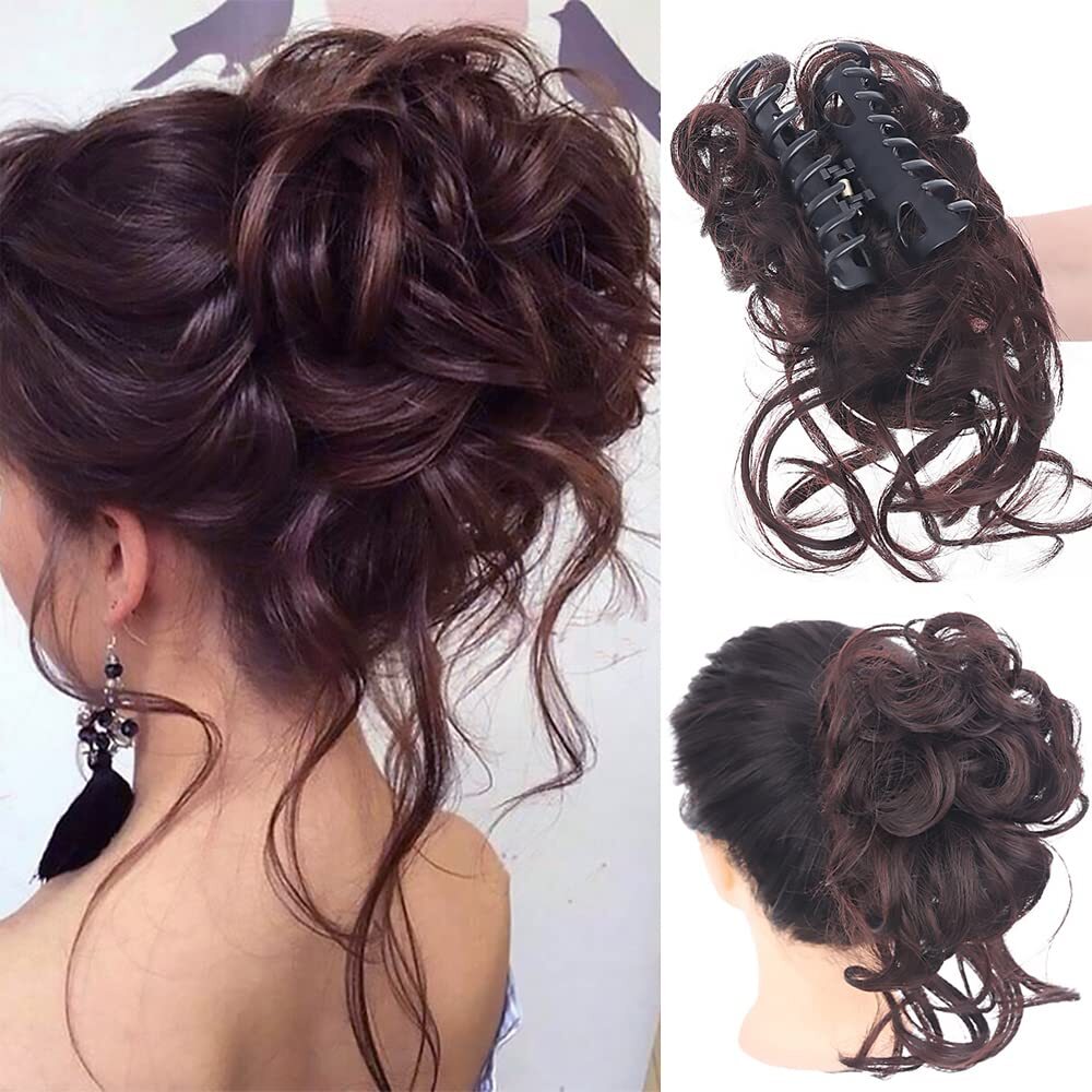Natural Clip on in Messy Bun Hair Piece Extension Hair Claw Clip Wedding Updo US