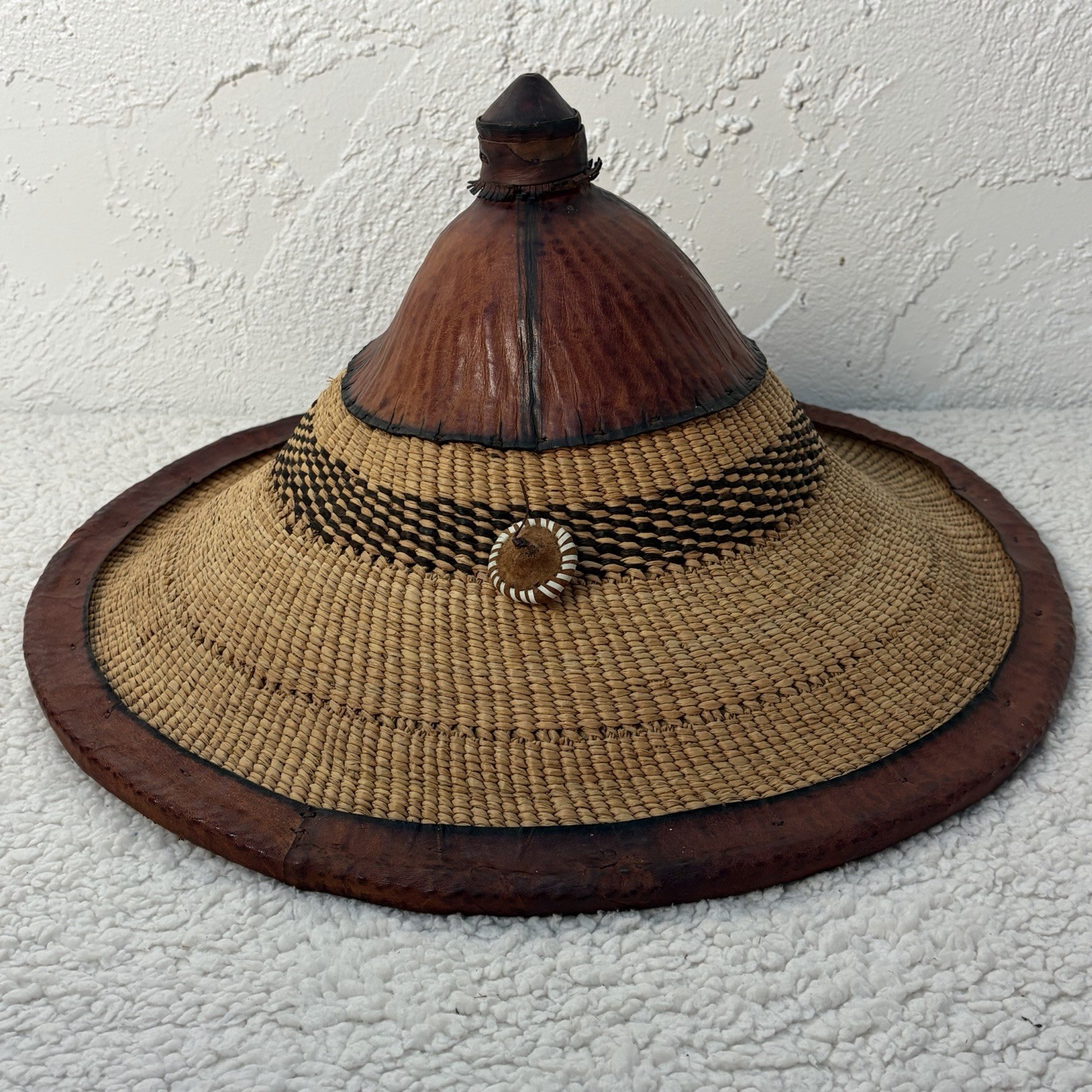 Vintage Fulani Straw Leather Hat Mali Wodaabe Tribe West Africa Mopti Cattle