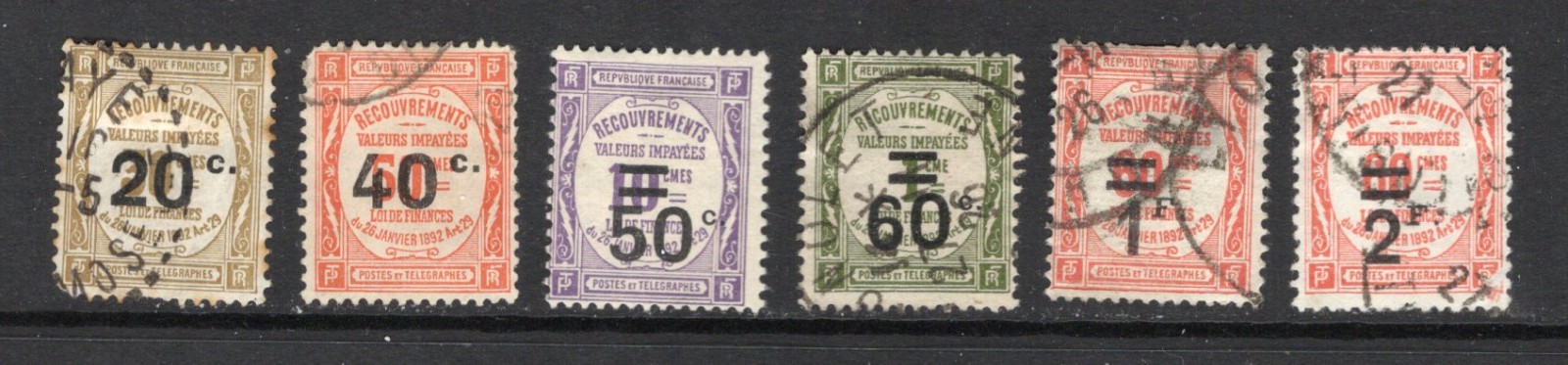 France - Sc# J52 - J57 Used (J54 MH/ J56 sm thin)        /        Lot 0326318