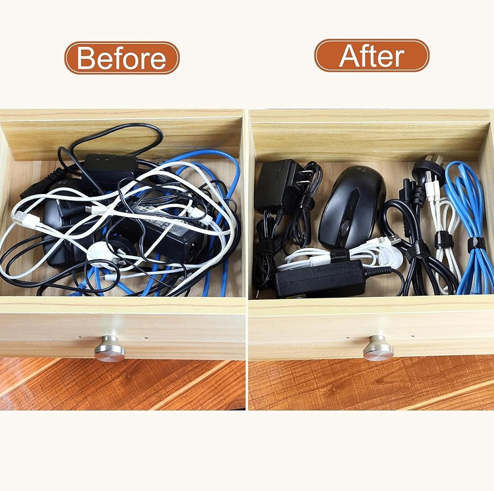 200PCS 4+6+8+10" Reusable Cable Ties Wire Cord Management Adjustable Organizer